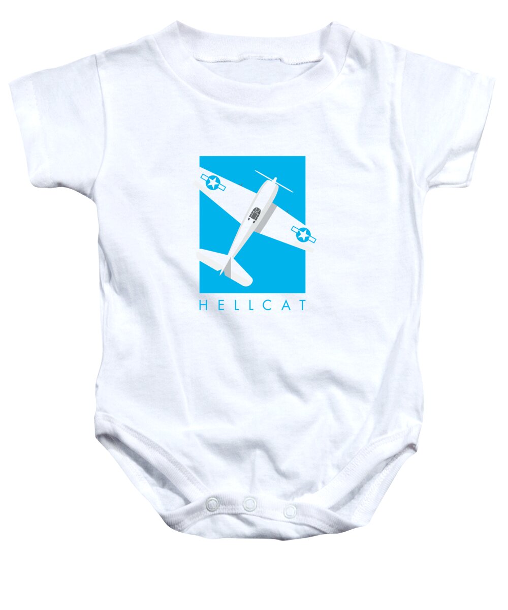 Fighter Baby Onesie featuring the digital art F6F Hellcat WWII Fighter Aircraft - Cyan by Organic Synthesis