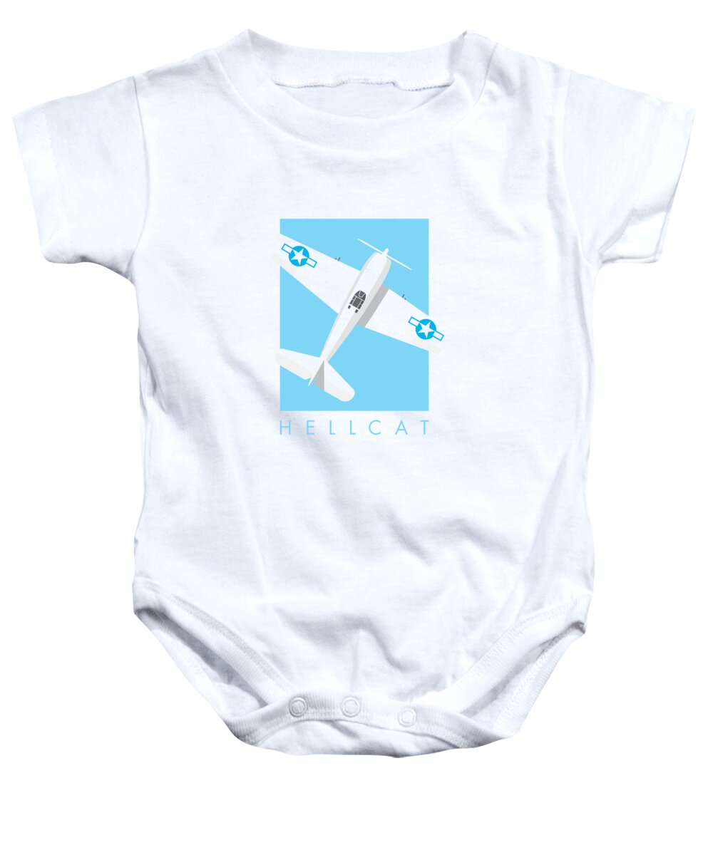 Fighter Baby Onesie featuring the digital art F6F Hellcat WWII Fighter Aircraft - Sky by Organic Synthesis