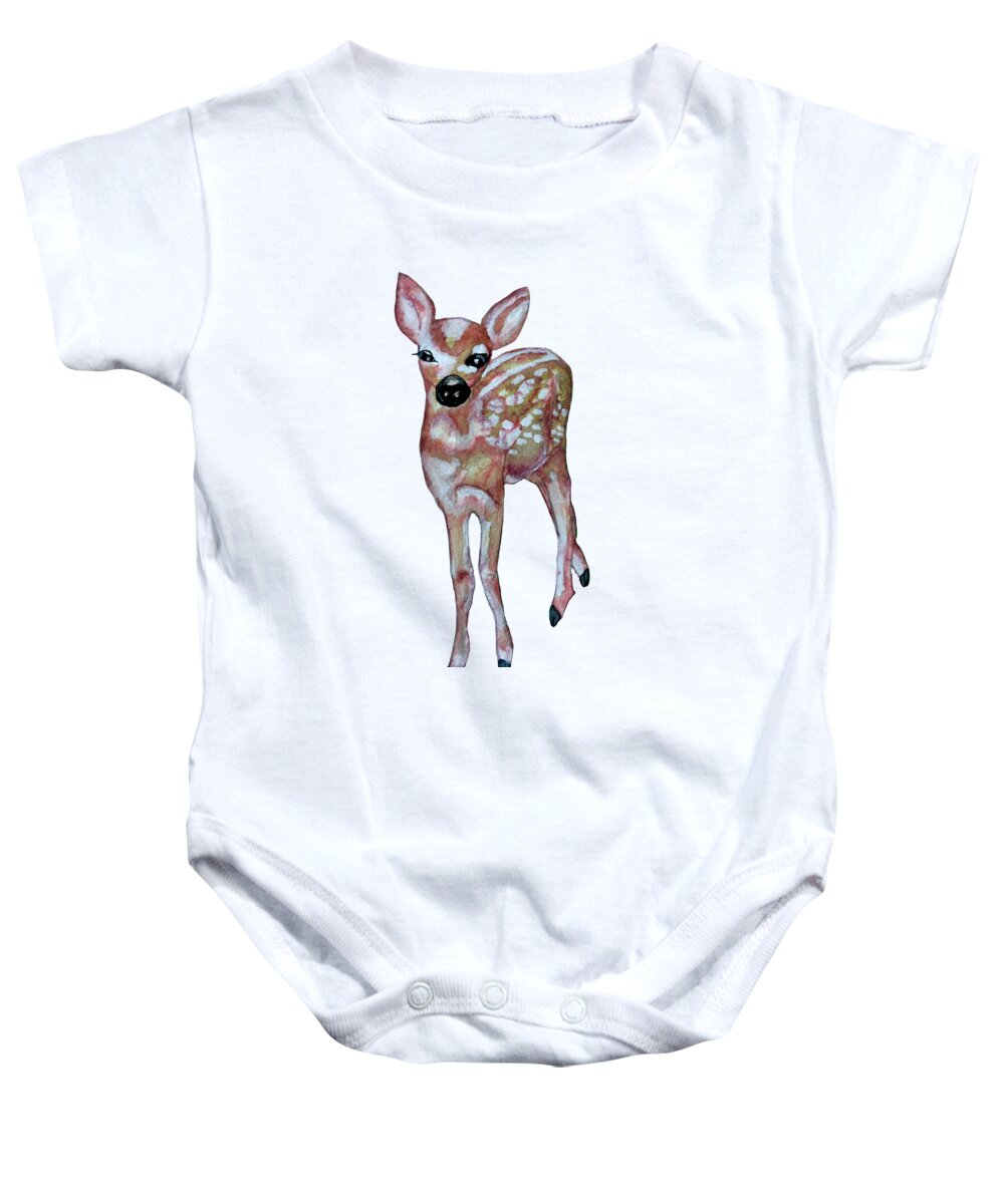 Fawn Baby Onesie featuring the painting Fawn by AHONU Aingeal Rose