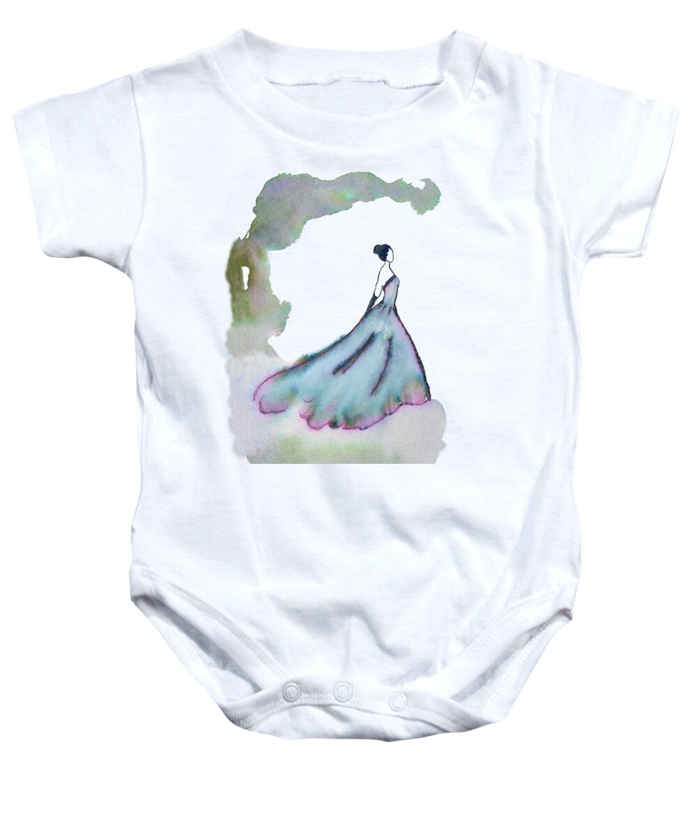 Woman Baby Onesie featuring the painting Female Silhouette In Evening Gown by Deborah League