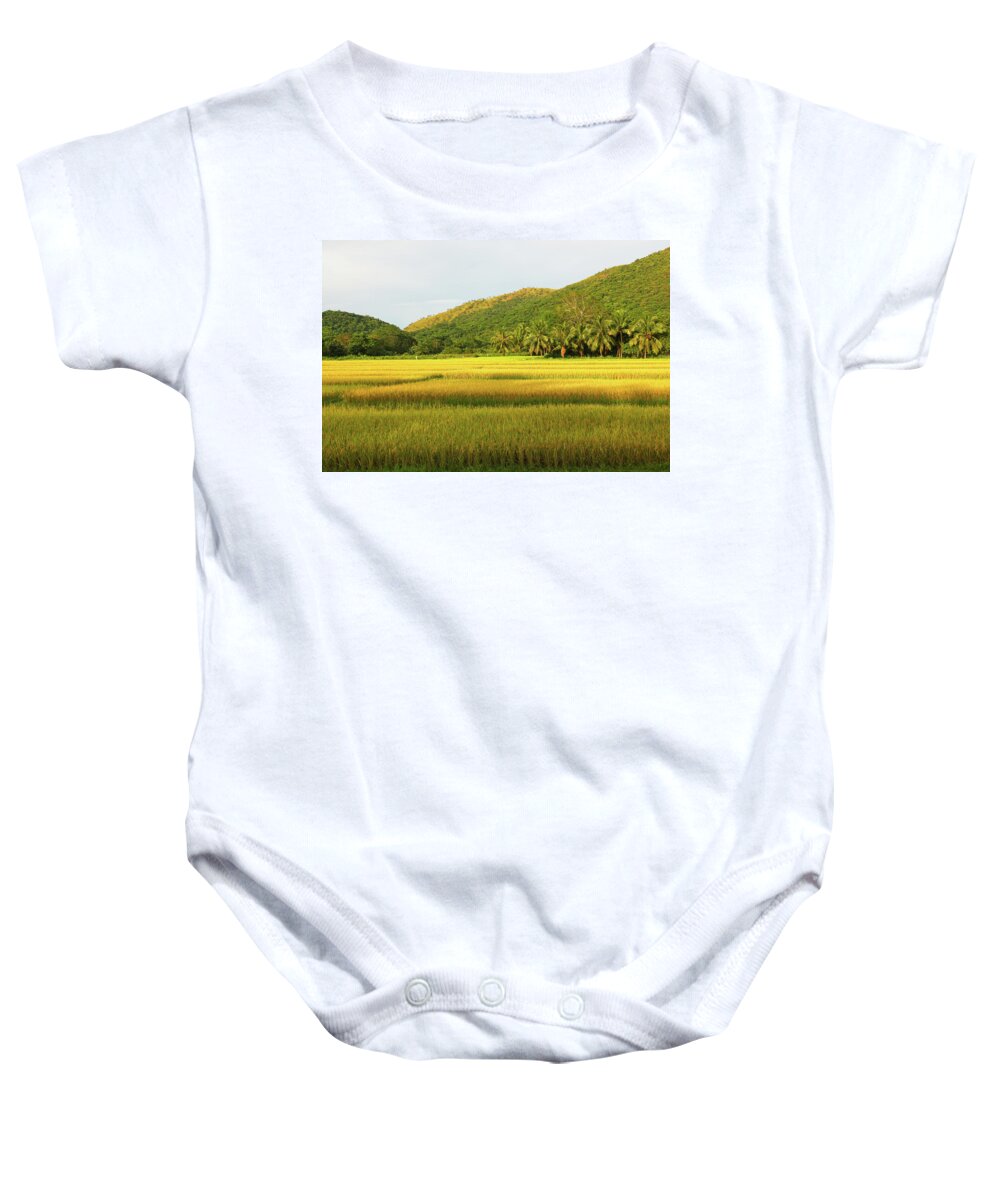 Grass Baby Onesie featuring the photograph Fields of Gold by Josu Ozkaritz
