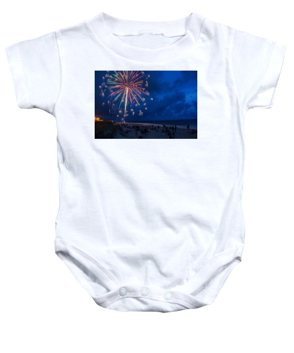 Fireworks Baby Onesie featuring the photograph Fireworks by the Sea by WAZgriffin Digital