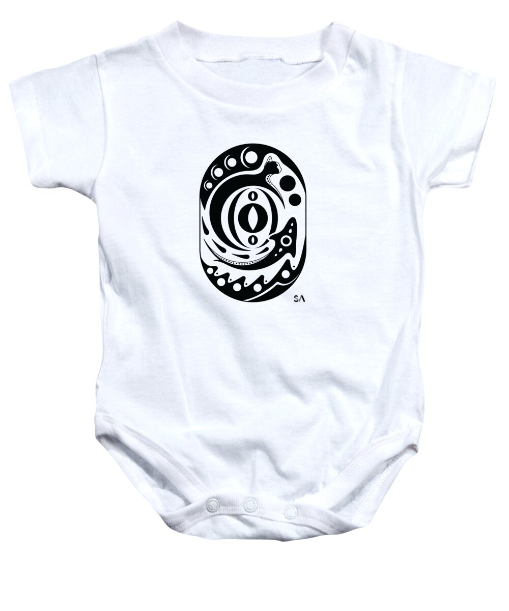 Black And White Baby Onesie featuring the digital art Fish Cat by Silvio Ary Cavalcante