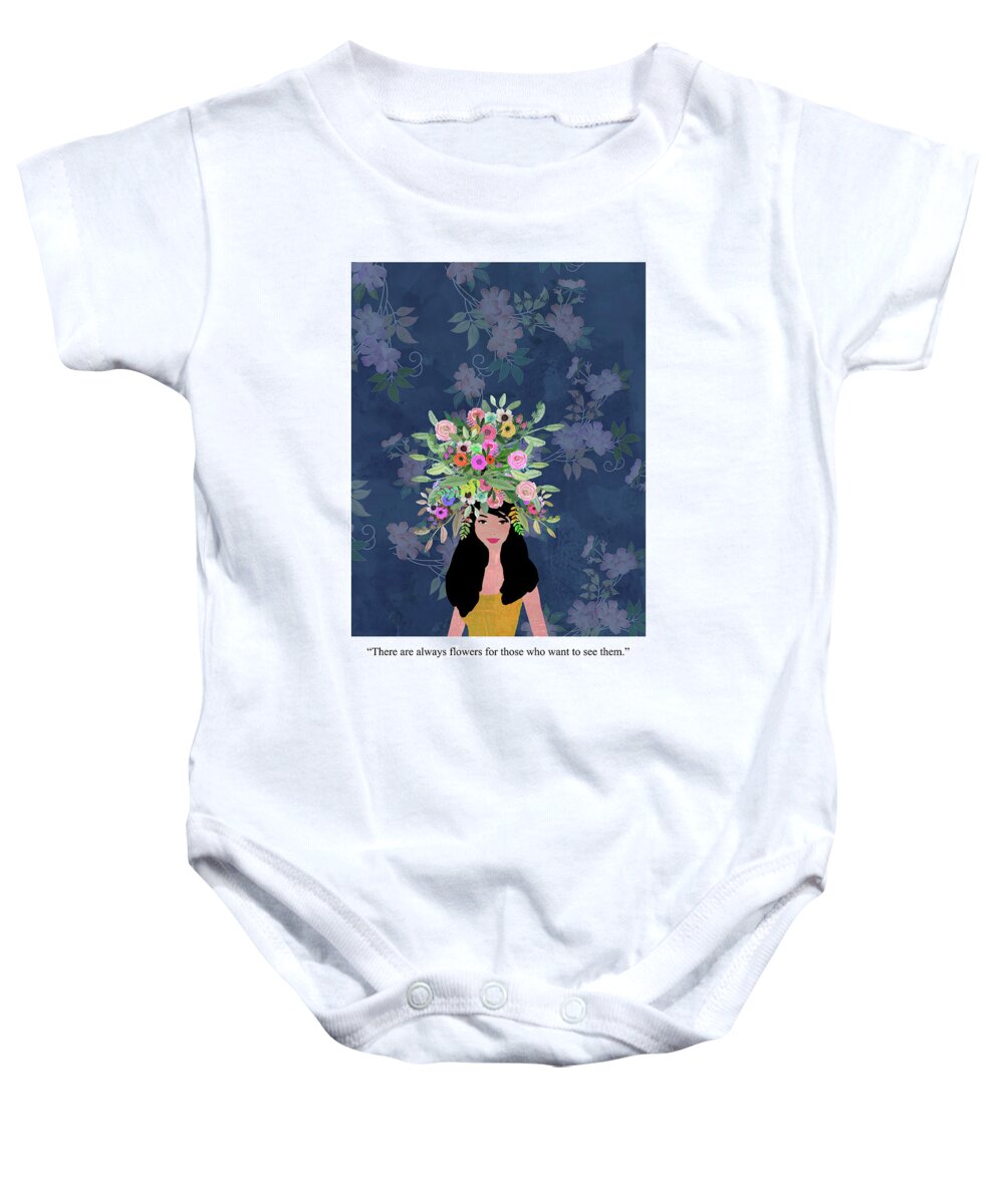 Collage Baby Onesie featuring the mixed media Flower Power by Claudia Schoen