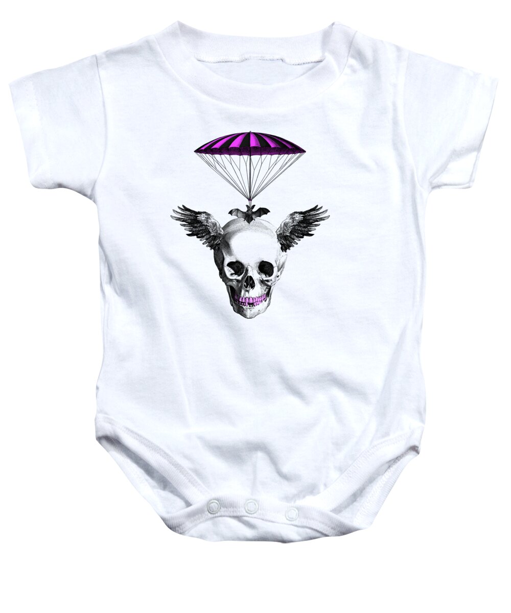 Skull Baby Onesie featuring the digital art Flying skull with wings by Madame Memento