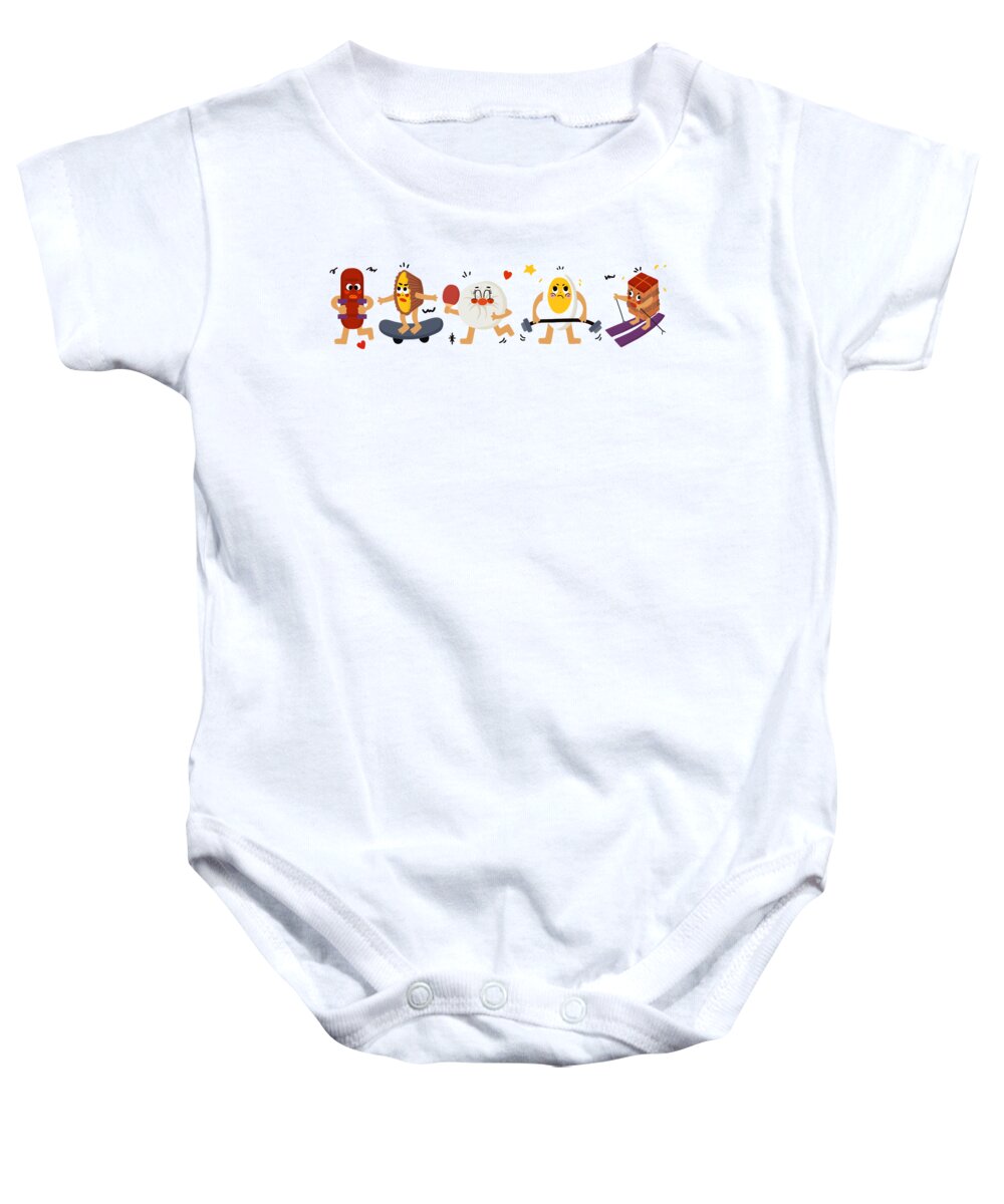 Sausage Baby Onesie featuring the drawing Food love Sports series 1 by Min Fen Zhu