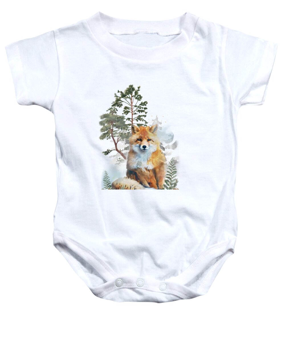Fox Baby Onesie featuring the mixed media Forest Red Fox Watercolor by Bramblier York