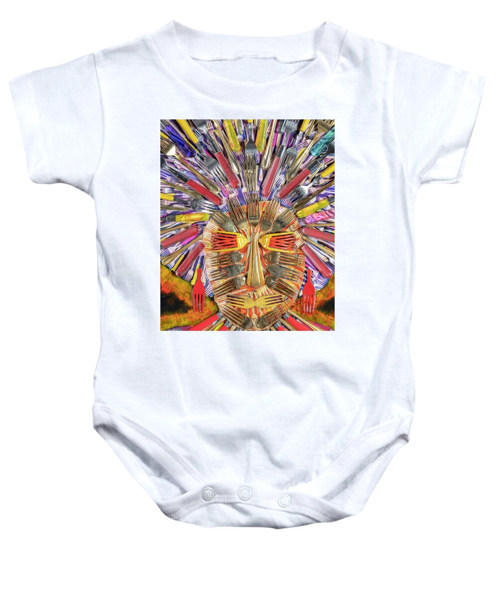 Jimi Hendrix Baby Onesie featuring the mixed media Forksy Lady by Tony Cepukas