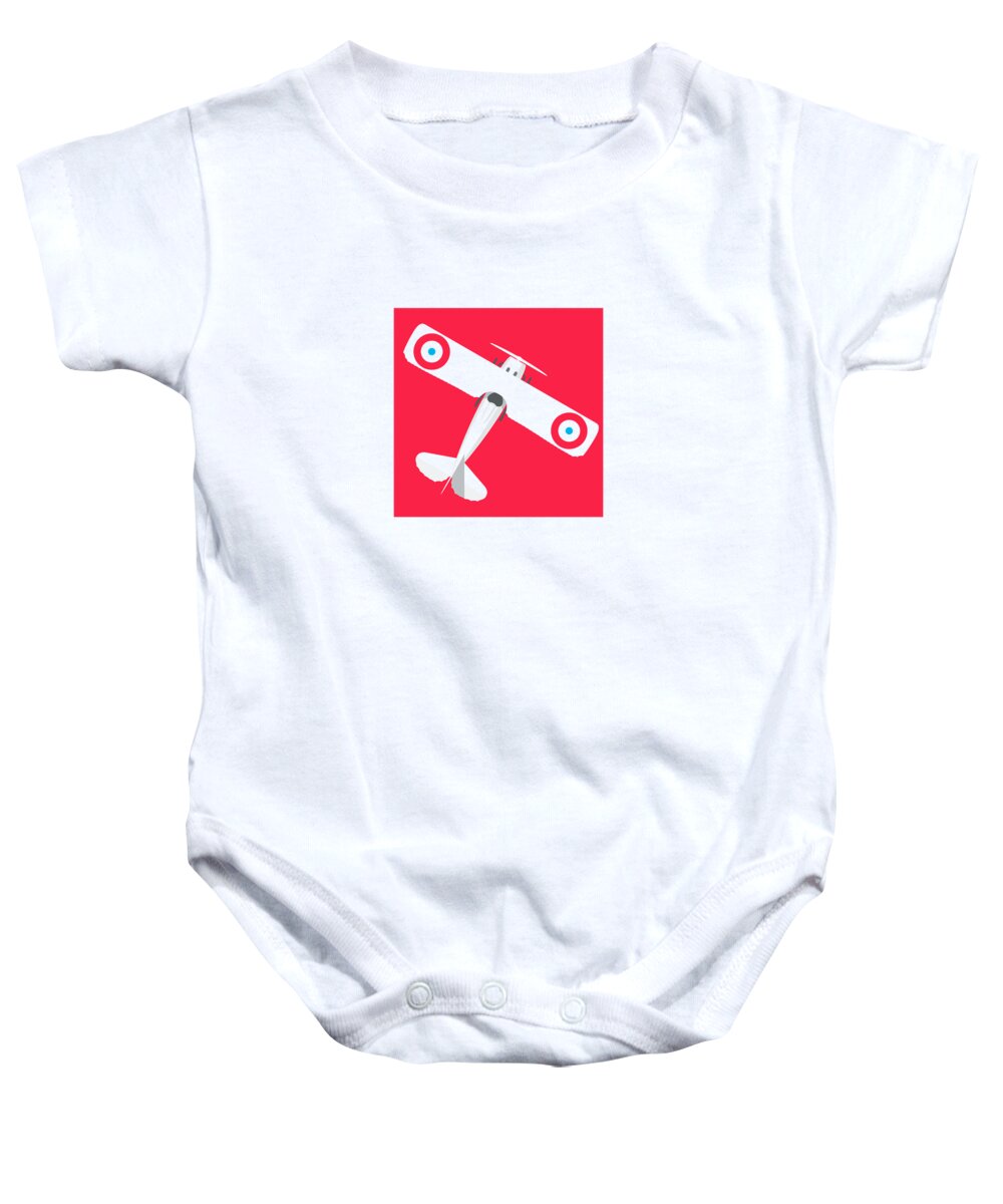 Aviation Baby Onesie featuring the digital art French XIII WWI Biplane Aircraft - Crimson by Organic Synthesis
