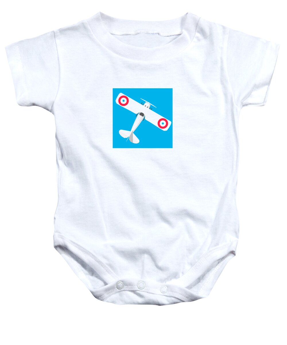 Aviation Baby Onesie featuring the digital art French XIII WWI Biplane Aircraft - Cyan by Organic Synthesis