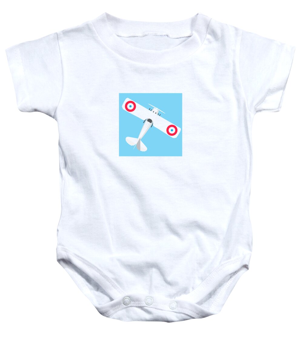 Aviation Baby Onesie featuring the digital art French XIII WWI Biplane Aircraft - Sky by Organic Synthesis
