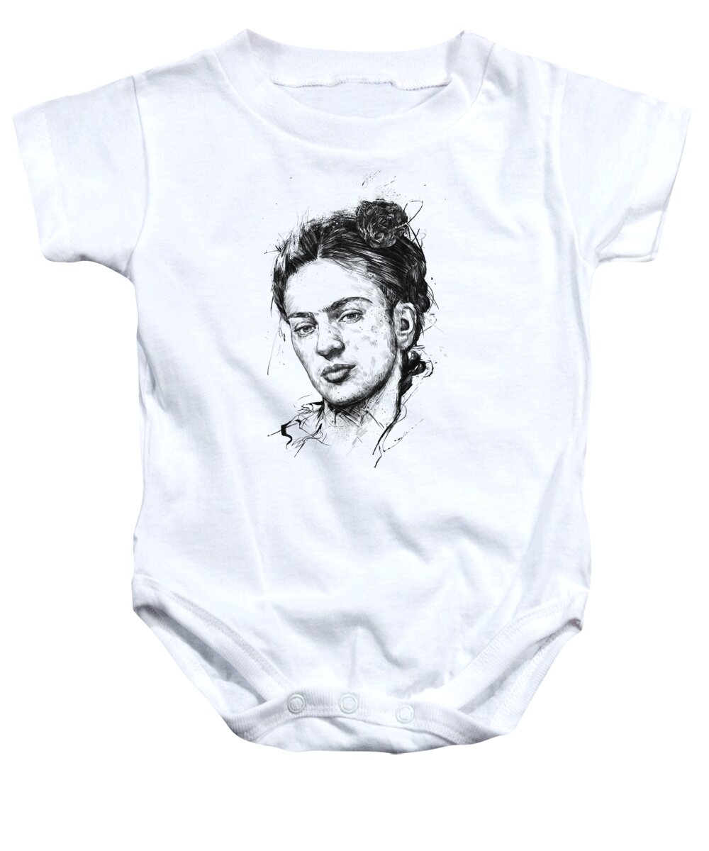 Frida Baby Onesie featuring the drawing Frida by Balazs Solti