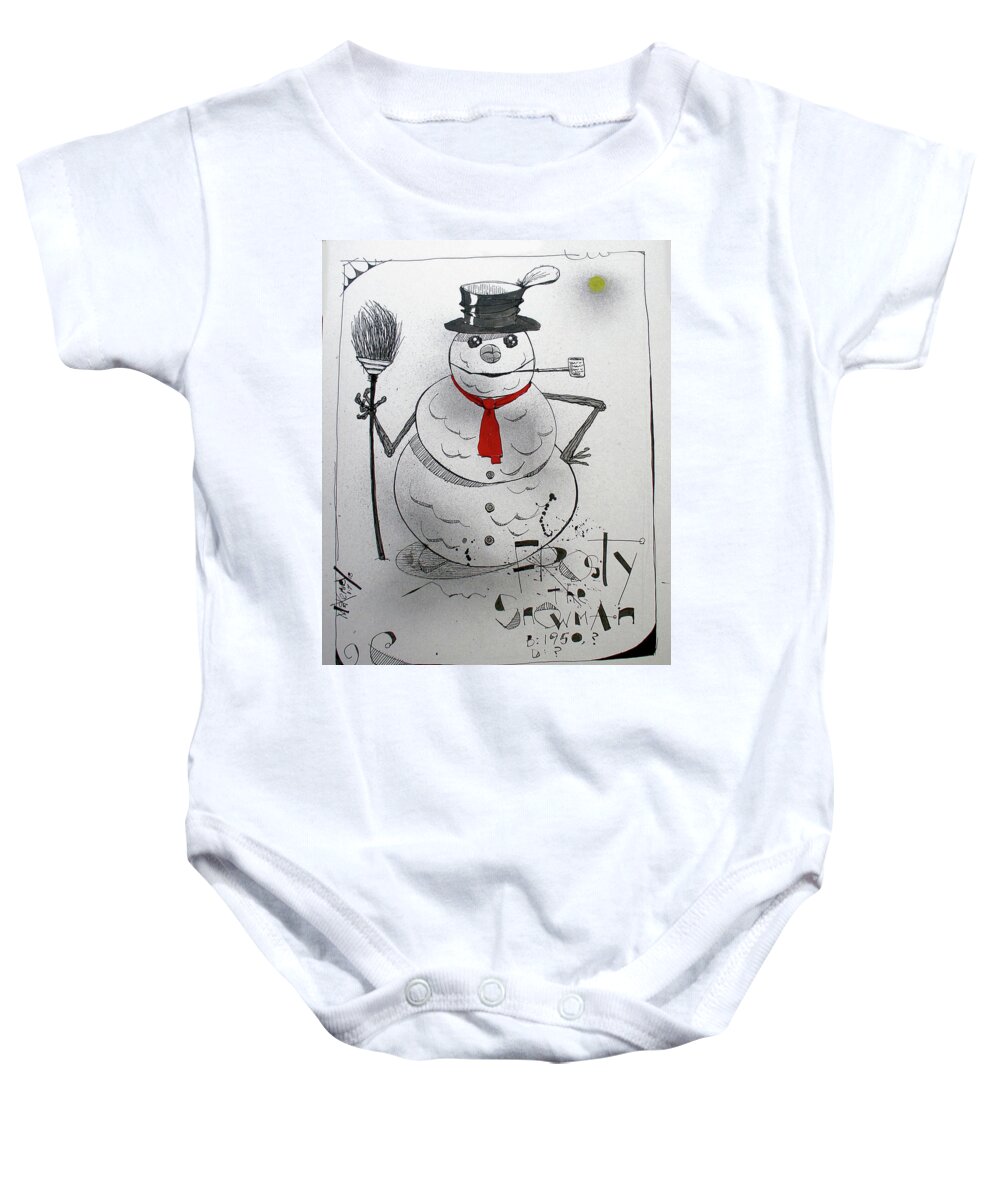 Snowman Baby Onesie featuring the drawing Frosty the Snowman by Phil Mckenney