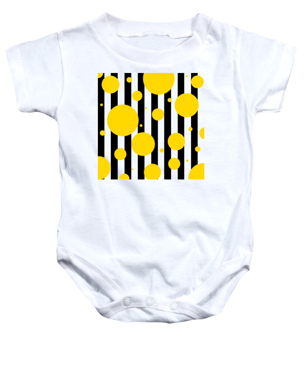 Black Baby Onesie featuring the digital art Fun Yellow Dots by Designs By L