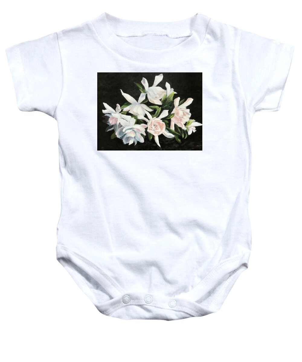 Flowers Baby Onesie featuring the painting Gardenias by Deborah Smith