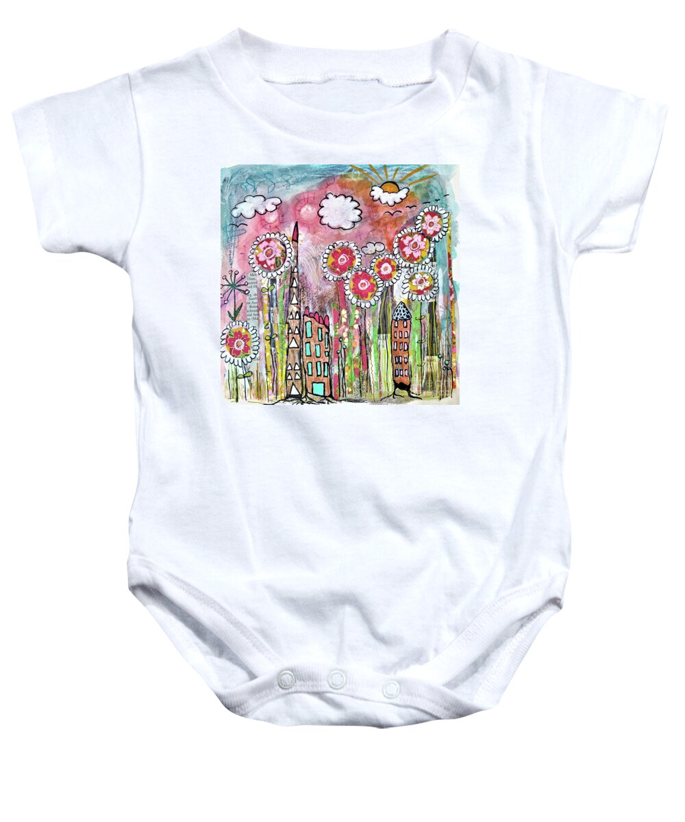 City Baby Onesie featuring the mixed media Gartenstadt - Garden Town by Mimulux Patricia No