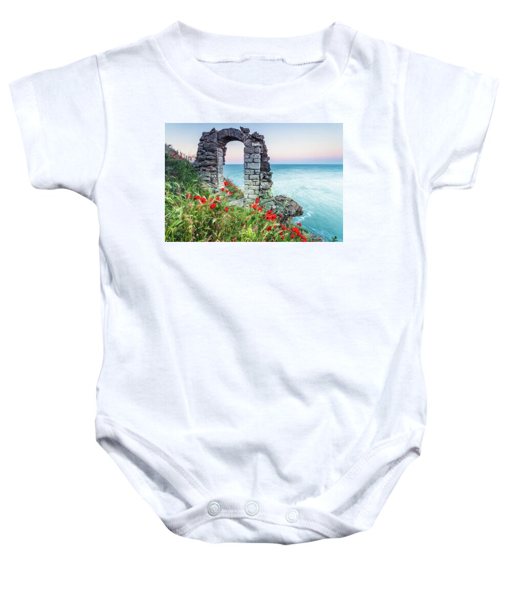 Fortress Baby Onesie featuring the photograph Gate In the Poppies by Evgeni Dinev