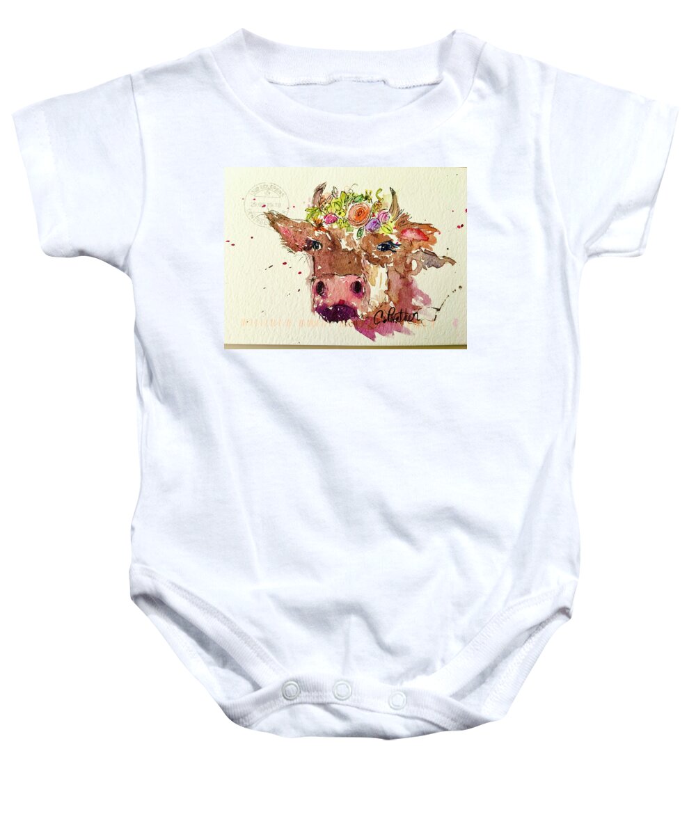 Cow Baby Onesie featuring the painting Geneva Cow Festival by Cheryl Prather