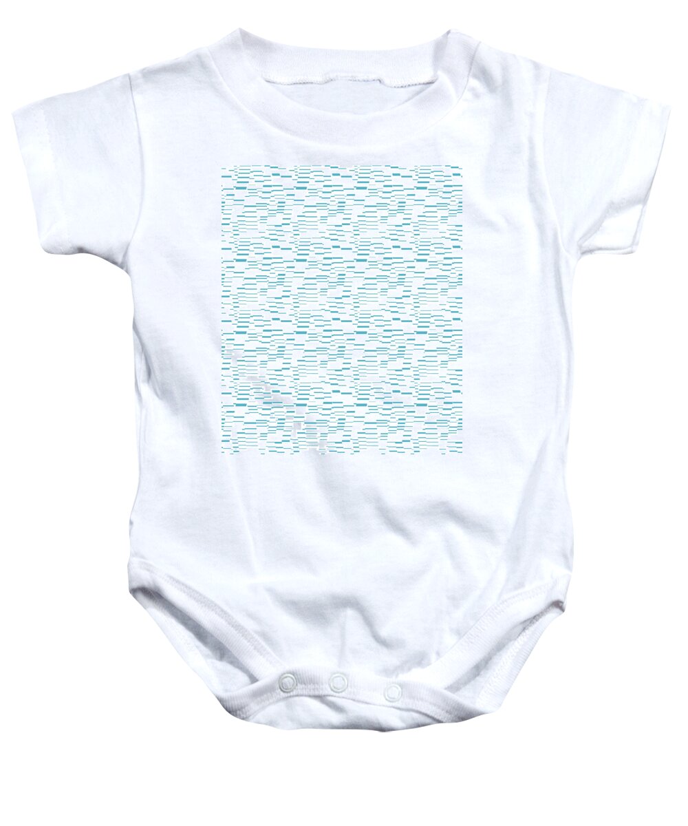 Nikita Coulombe Baby Onesie featuring the painting Geometric Dashes Pattern turquoise on white by Nikita Coulombe