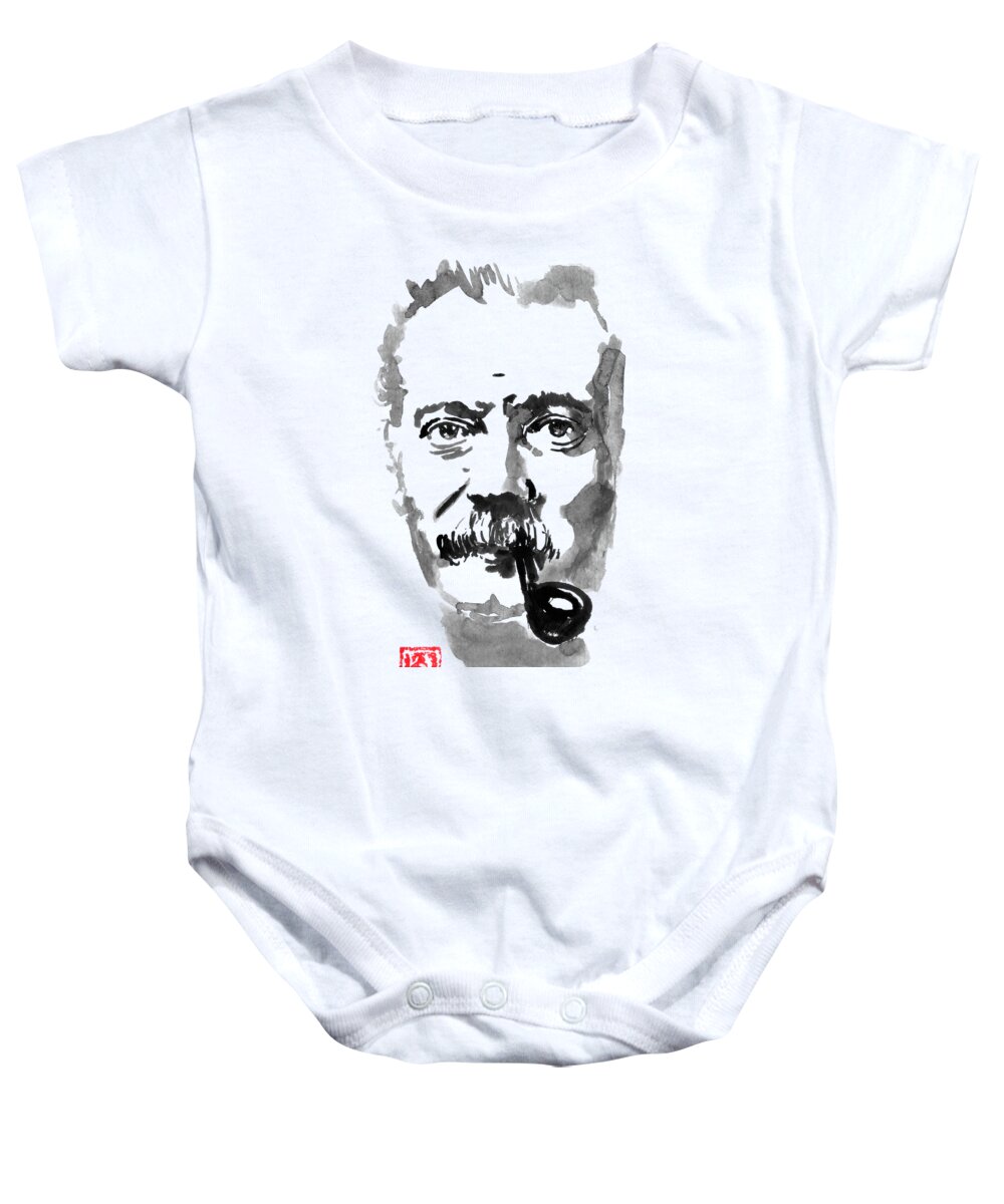 Georges Brassens Baby Onesie featuring the painting Georges Brassens by Pechane Sumie
