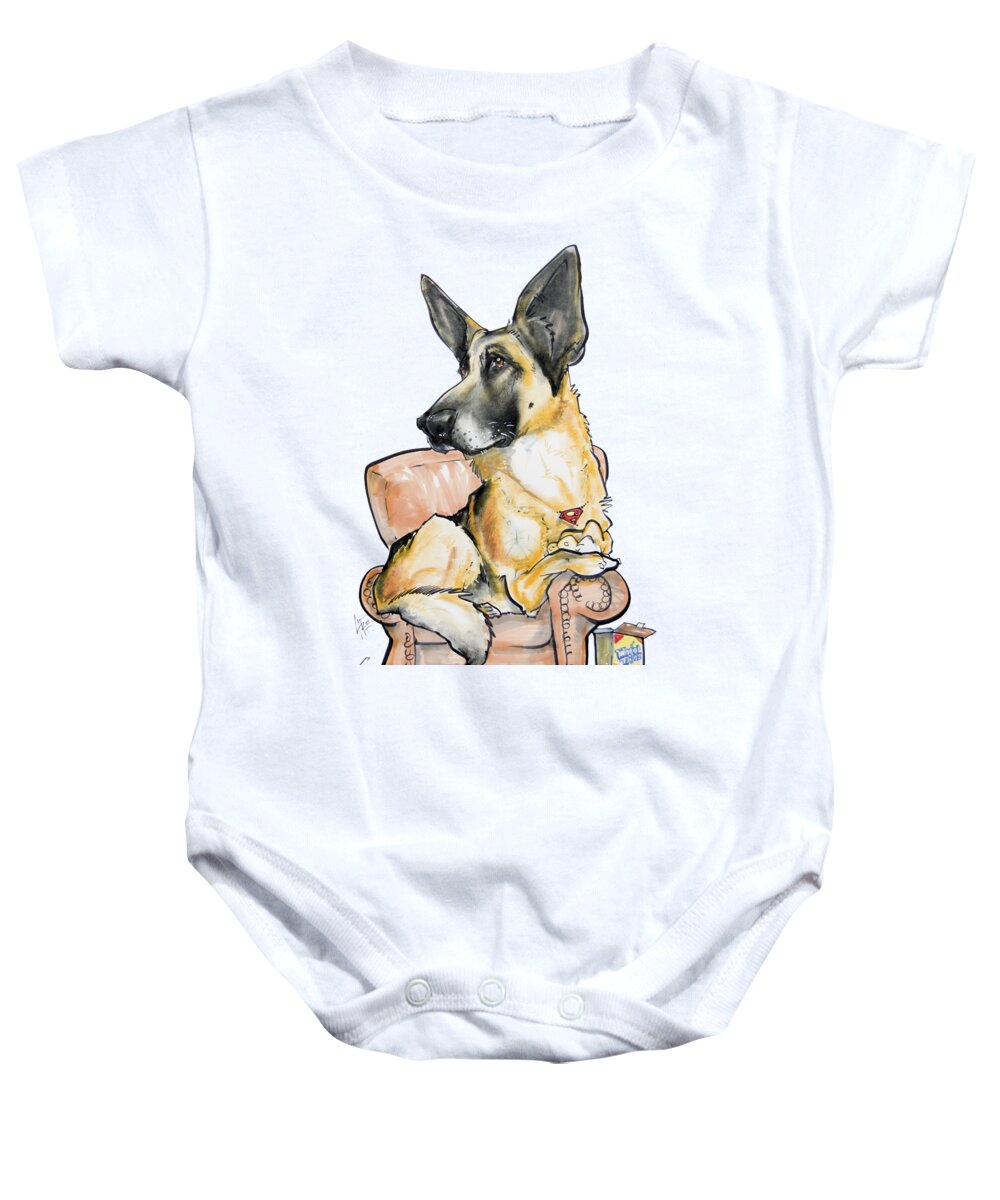 Dog Baby Onesie featuring the drawing German Shepherd on a Chair by Canine Caricatures By John LaFree