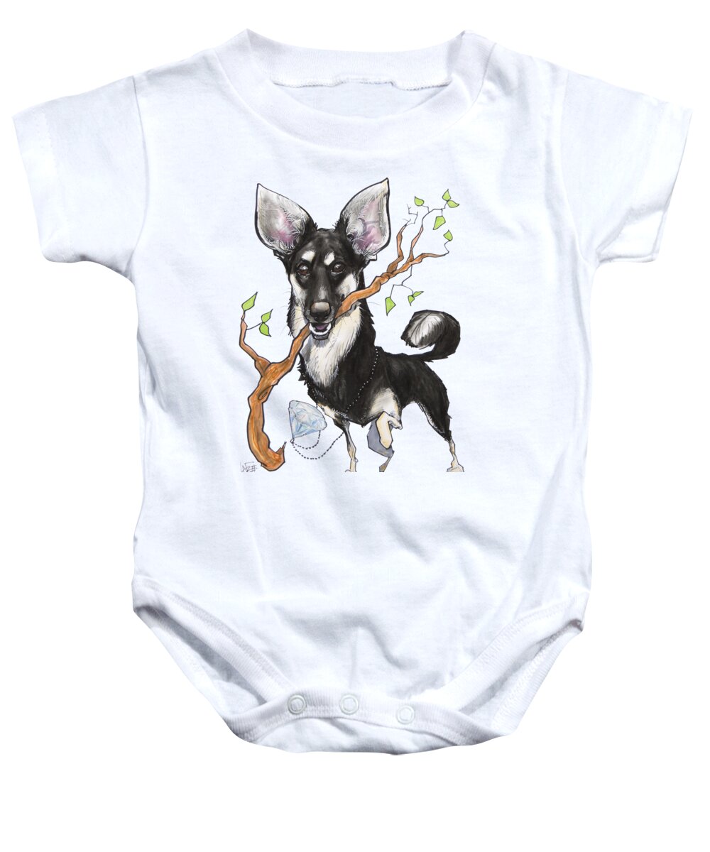 Dog Baby Onesie featuring the drawing German Shepherd mix with a Branch by John LaFree