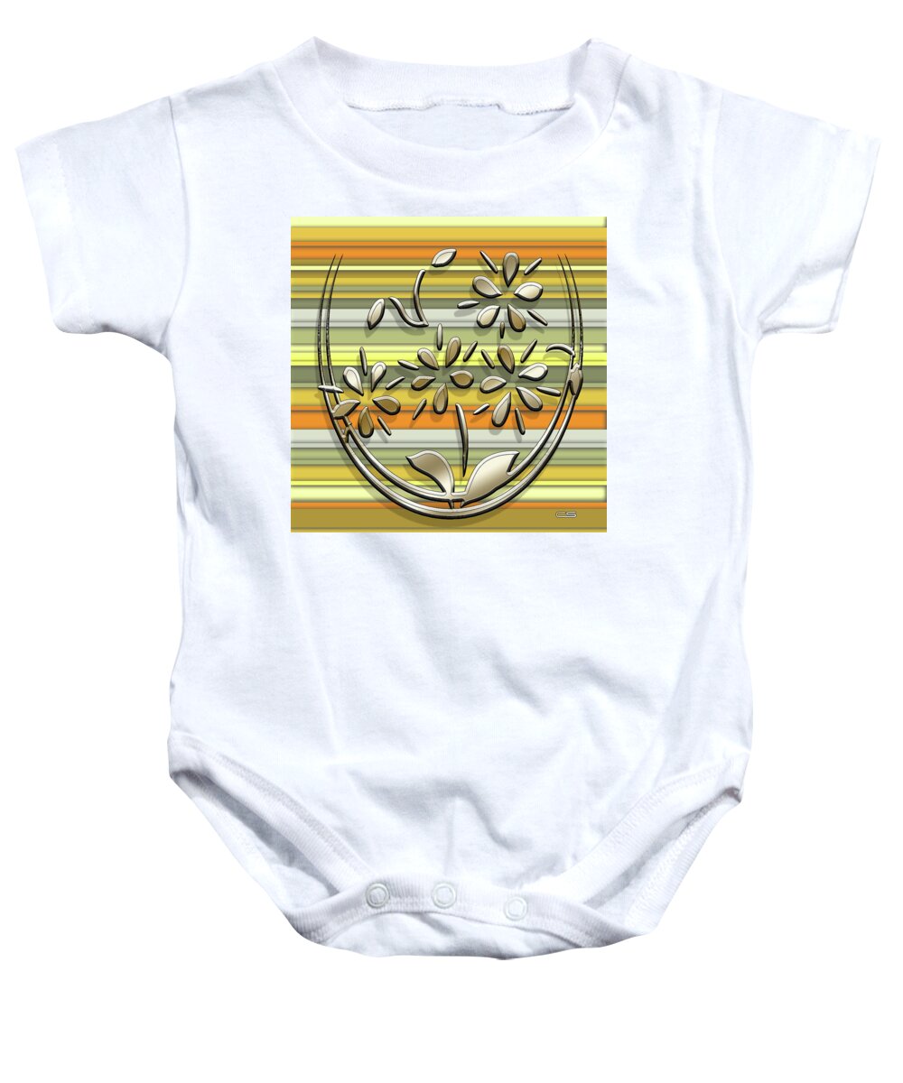 Staley Baby Onesie featuring the digital art Gold Flowers on Yellow 2 by Chuck Staley