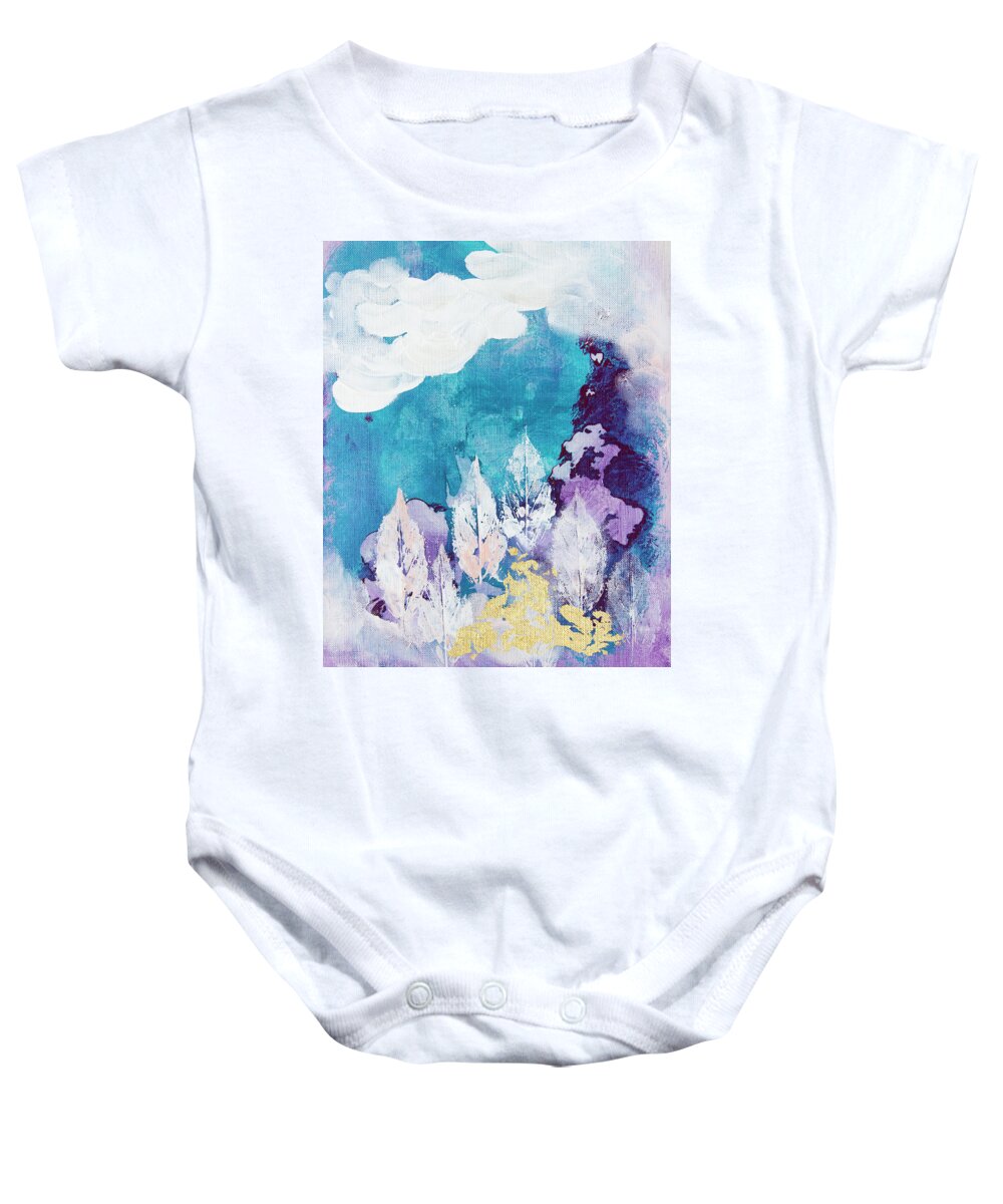 Blue Baby Onesie featuring the painting Golden Lake by Linh Nguyen-Ng