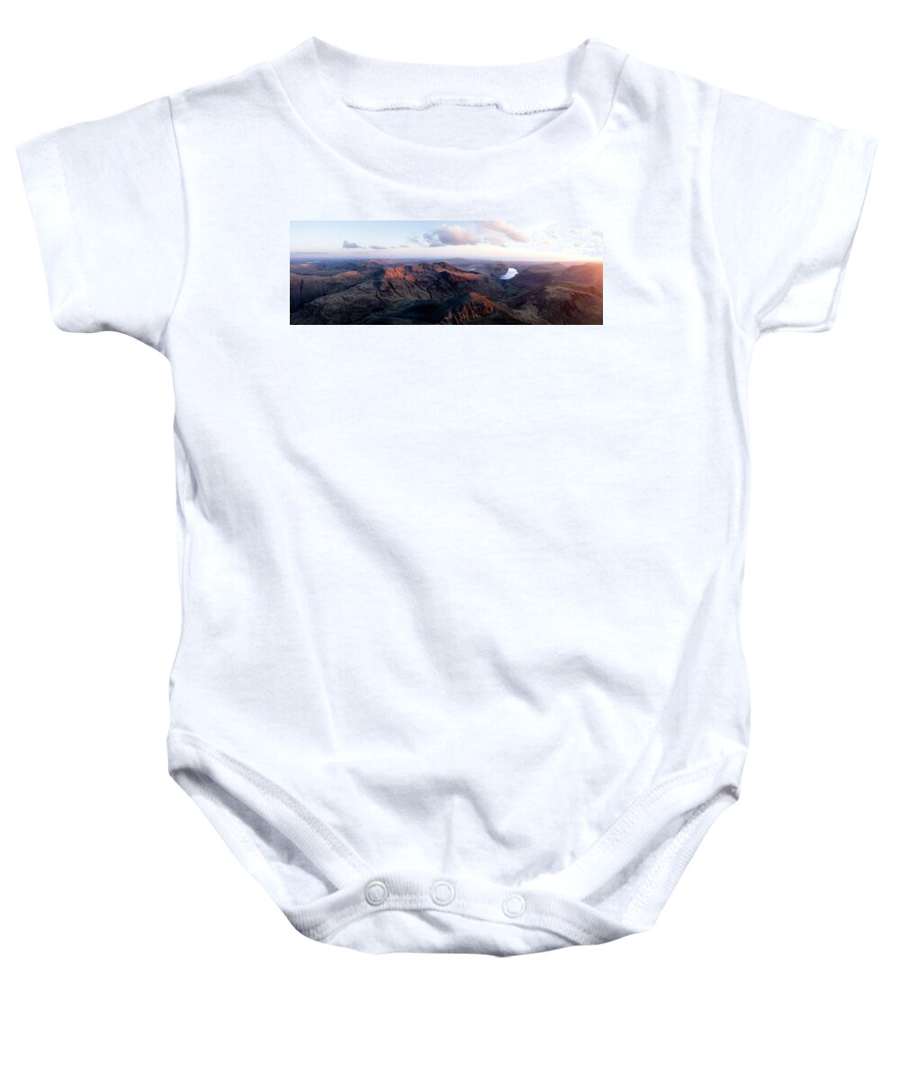 Panorama Baby Onesie featuring the photograph Great gable and Scafell Pike Aerial Lake District by Sonny Ryse