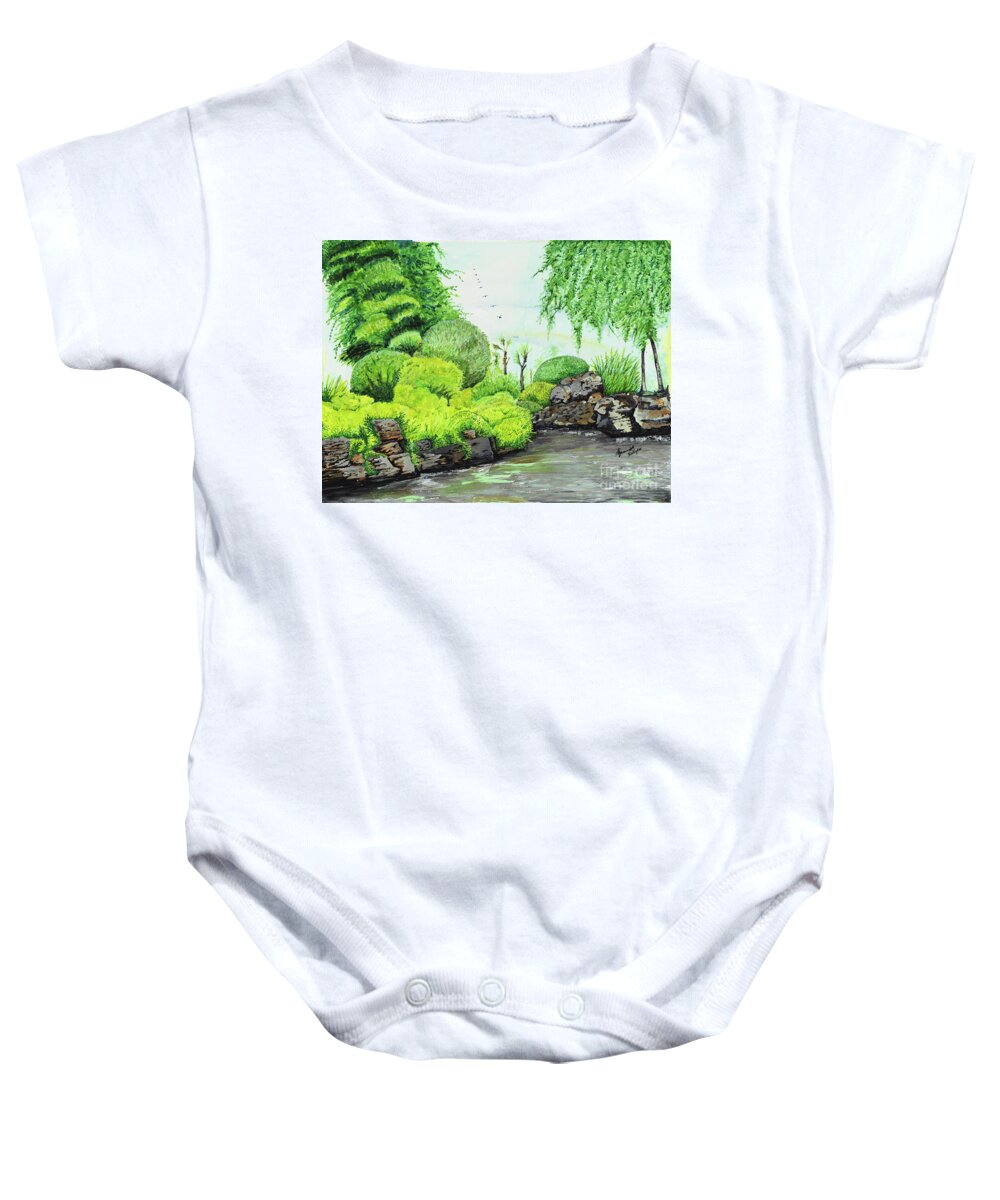  Baby Onesie featuring the painting Green Garden by Relique Dorcis