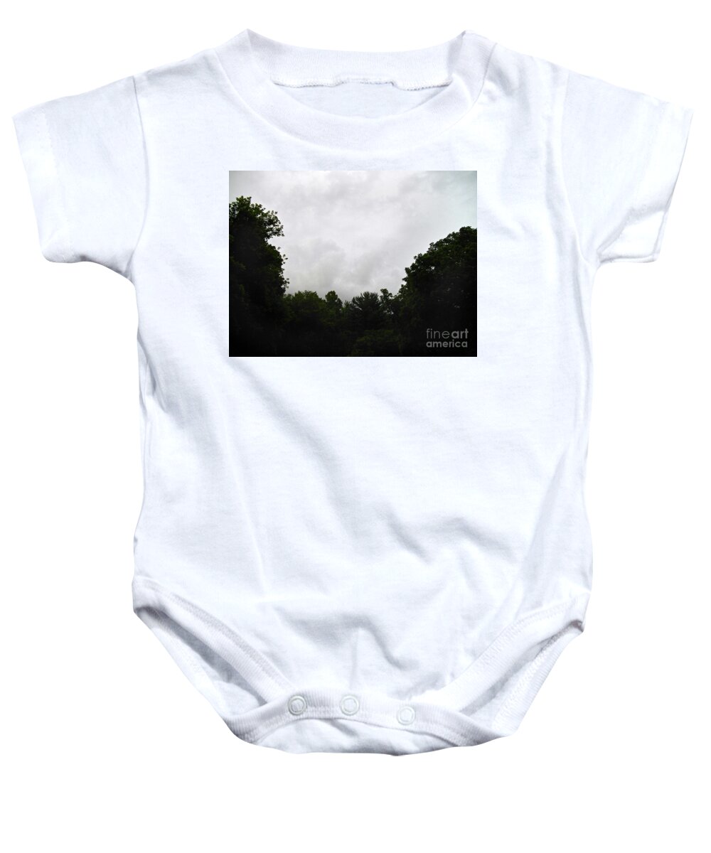Landscape Baby Onesie featuring the photograph Green Tree Line Under The Stormy Clouds by Frank J Casella
