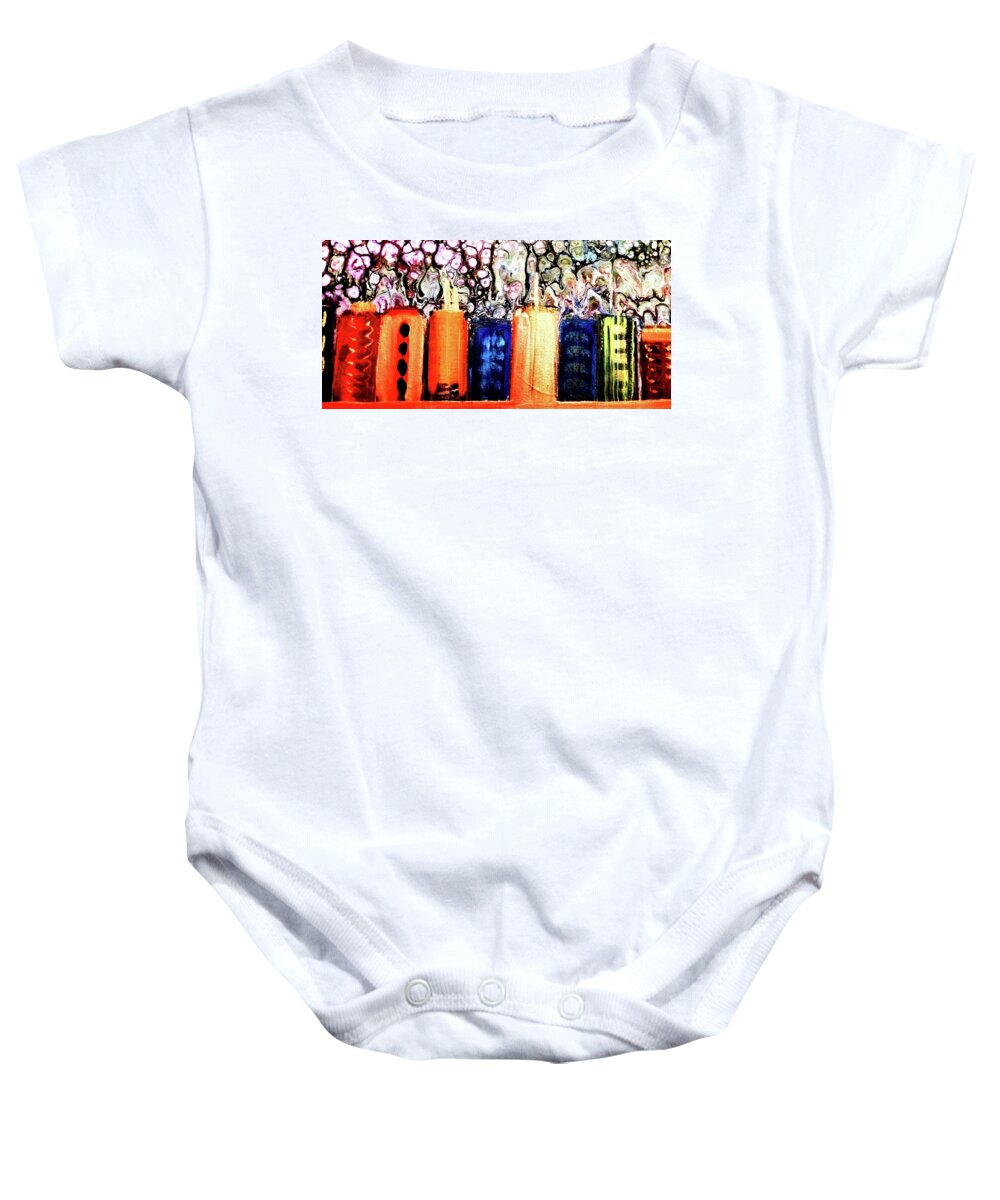 City Baby Onesie featuring the painting Groovy City by Anna Adams