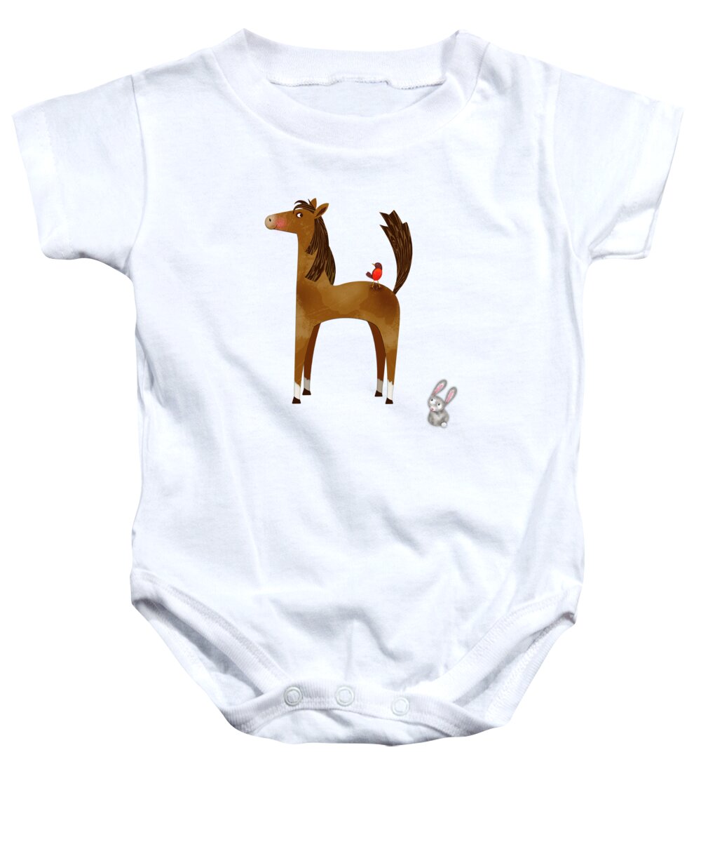 Letter H Baby Onesie featuring the digital art H is for Henry the Horse by Valerie Drake Lesiak