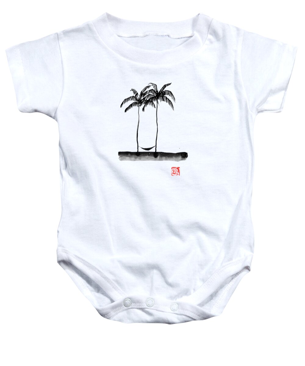 Fall Baby Onesie featuring the drawing Hamac by Pechane Sumie