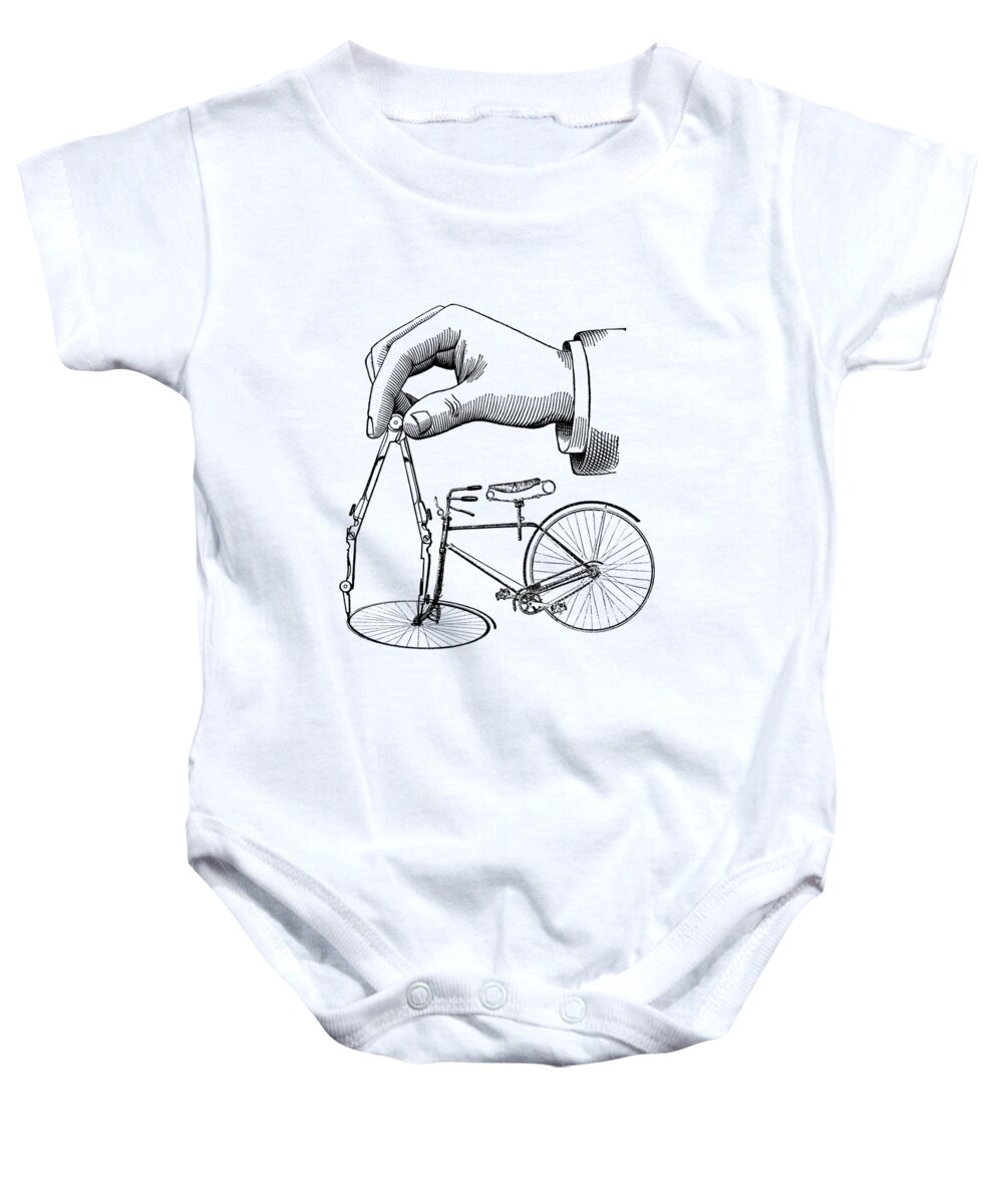 Hand Baby Onesie featuring the digital art Hand Drawn Bike by Madame Memento