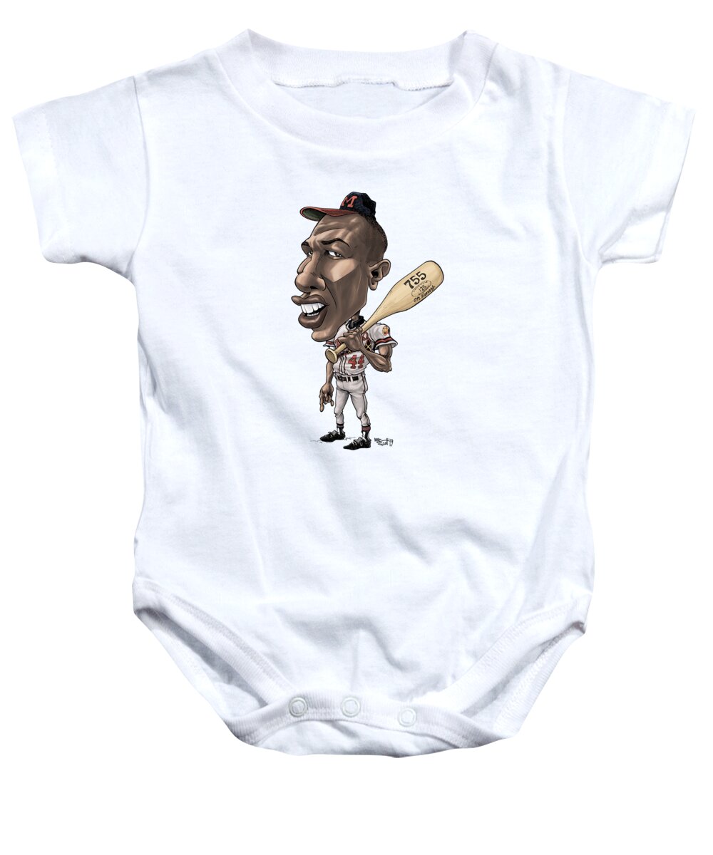 Caricature Baby Onesie featuring the drawing Hank Aaron, '57 by Mike Scott