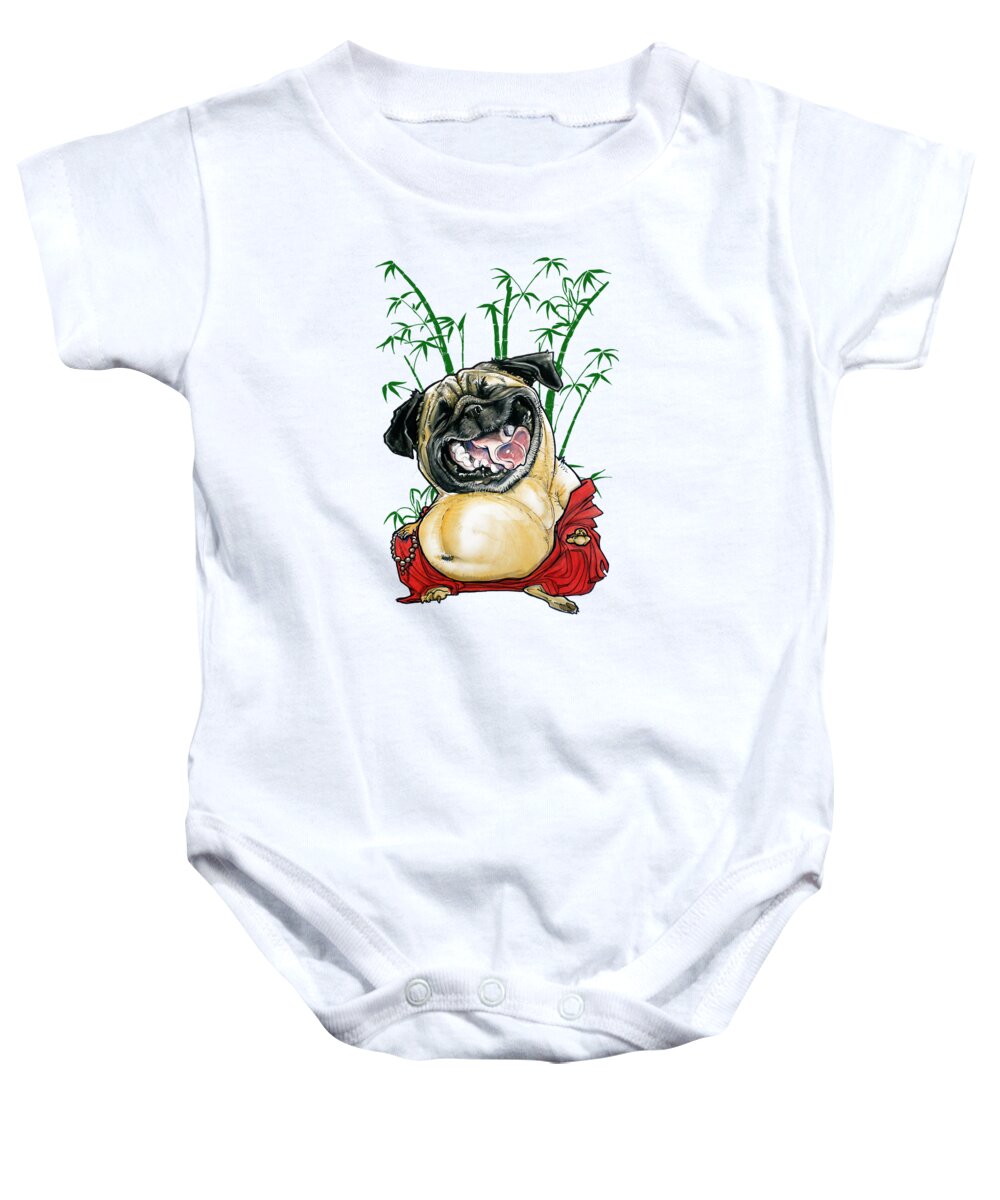 Pug Baby Onesie featuring the drawing Happy Buddha Pug by John LaFree
