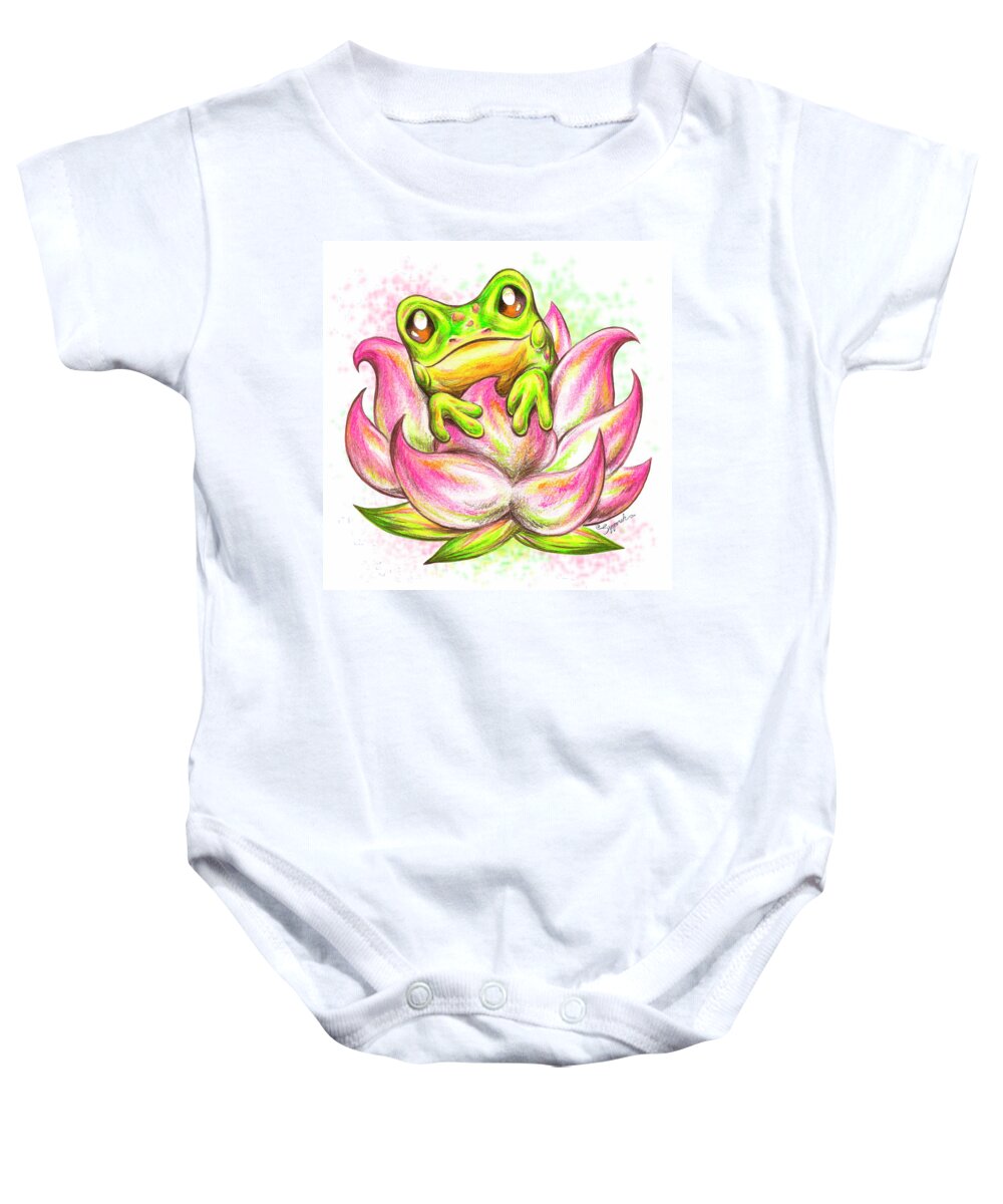 Frog Baby Onesie featuring the drawing Happy Frog by Sipporah Art and Illustration