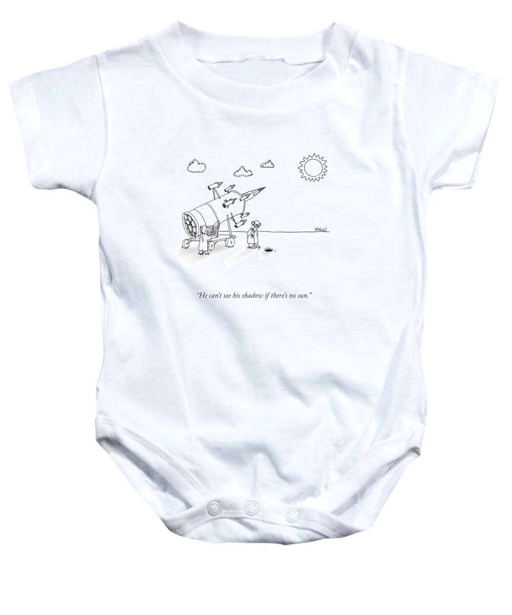 he Can't See His Shadow If There's No Sun. Baby Onesie featuring the drawing He Can't See His Shadow by Jared Nangle