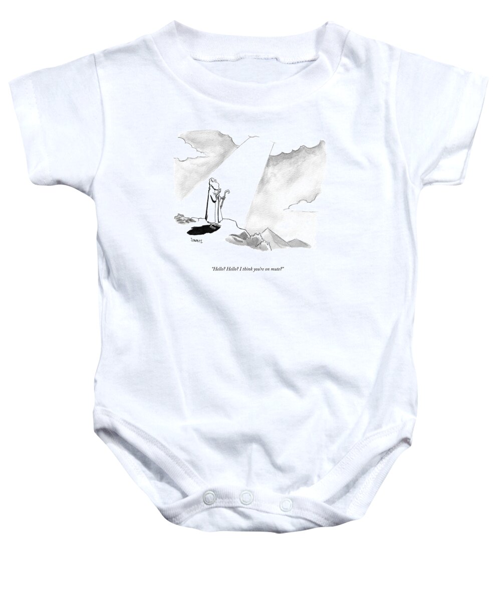 Hello? Hello? I Think You're On Mute? Baby Onesie featuring the drawing Hello? Hello? by Benjamin Schwartz