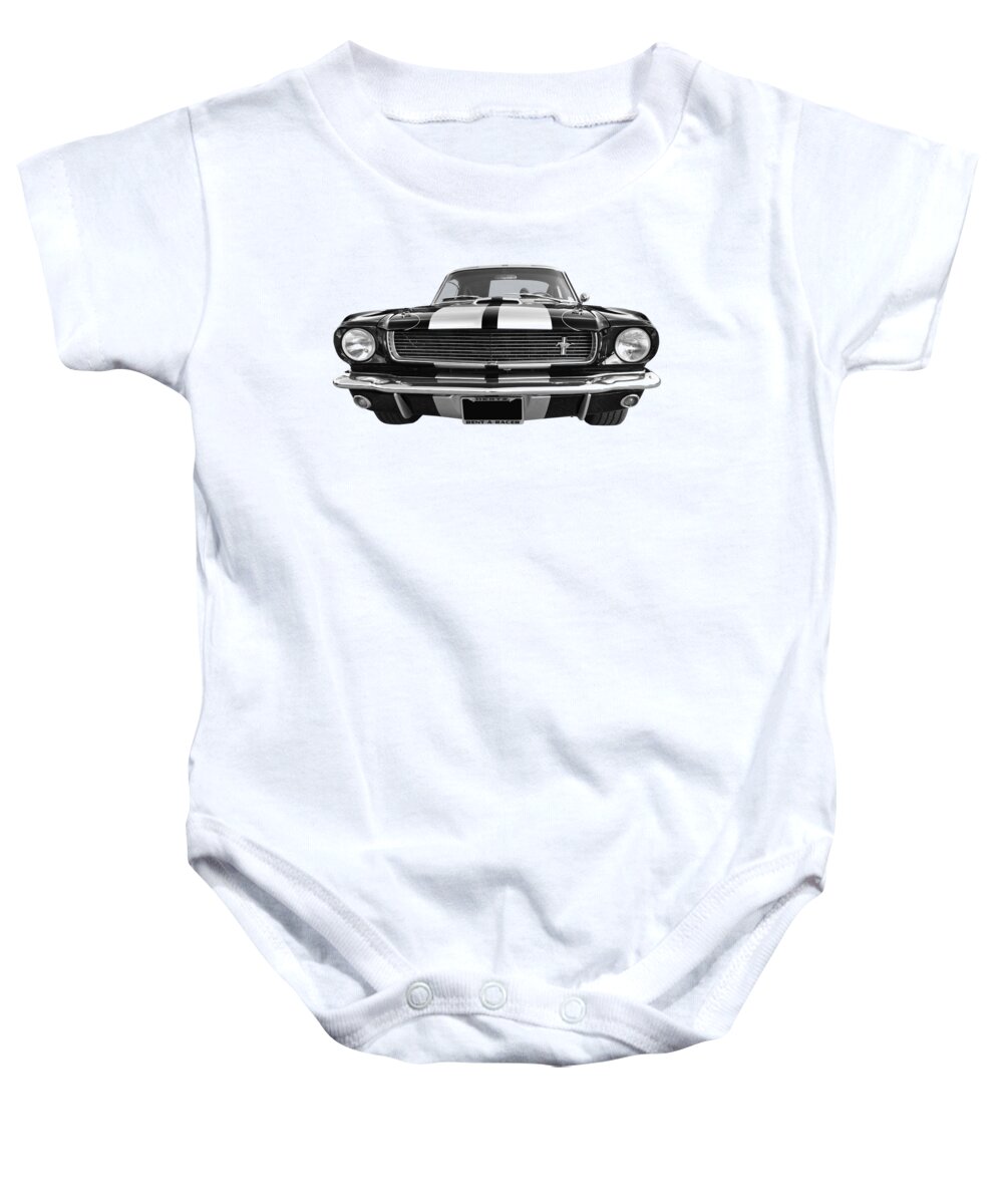 Ford Mustang Baby Onesie featuring the photograph Hertz Rent a Racer Mustang 1966 Black and White by Gill Billington
