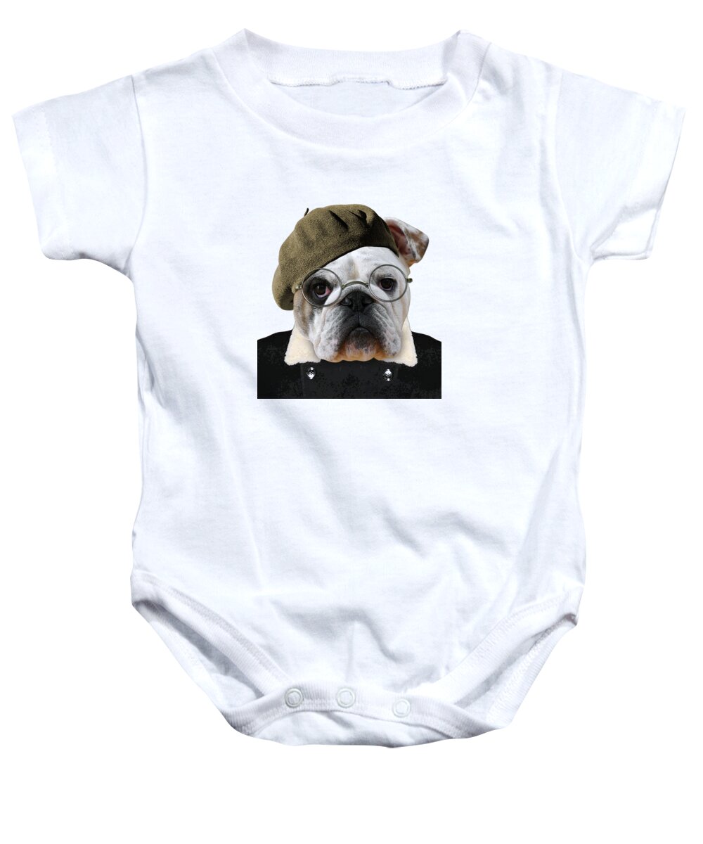 Bulldog Baby Onesie featuring the digital art Hipster Bulldog by Madame Memento