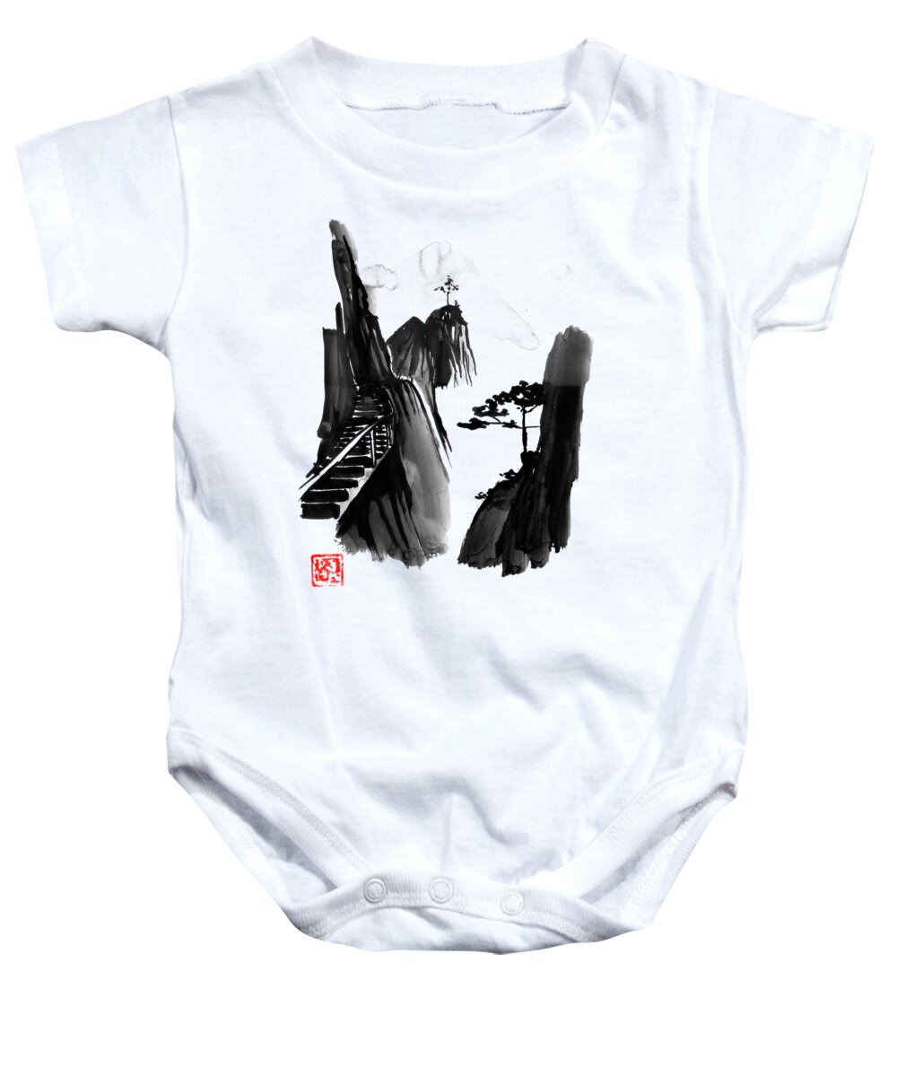 Mountain Baby Onesie featuring the drawing Holy Mountain by Pechane Sumie