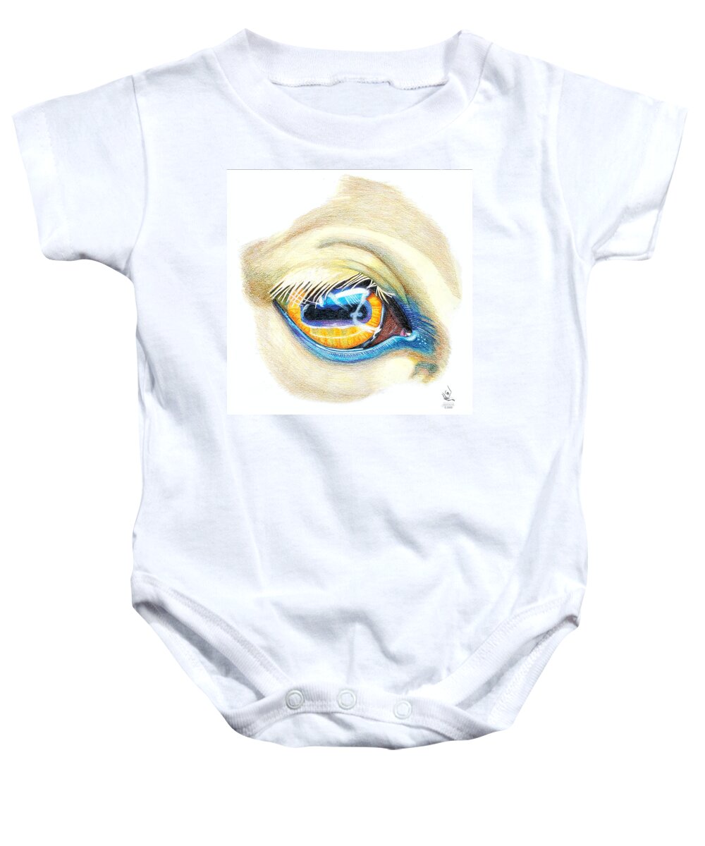 Horse Eye Baby Onesie featuring the drawing Horse Eye Study by Equus Artisan