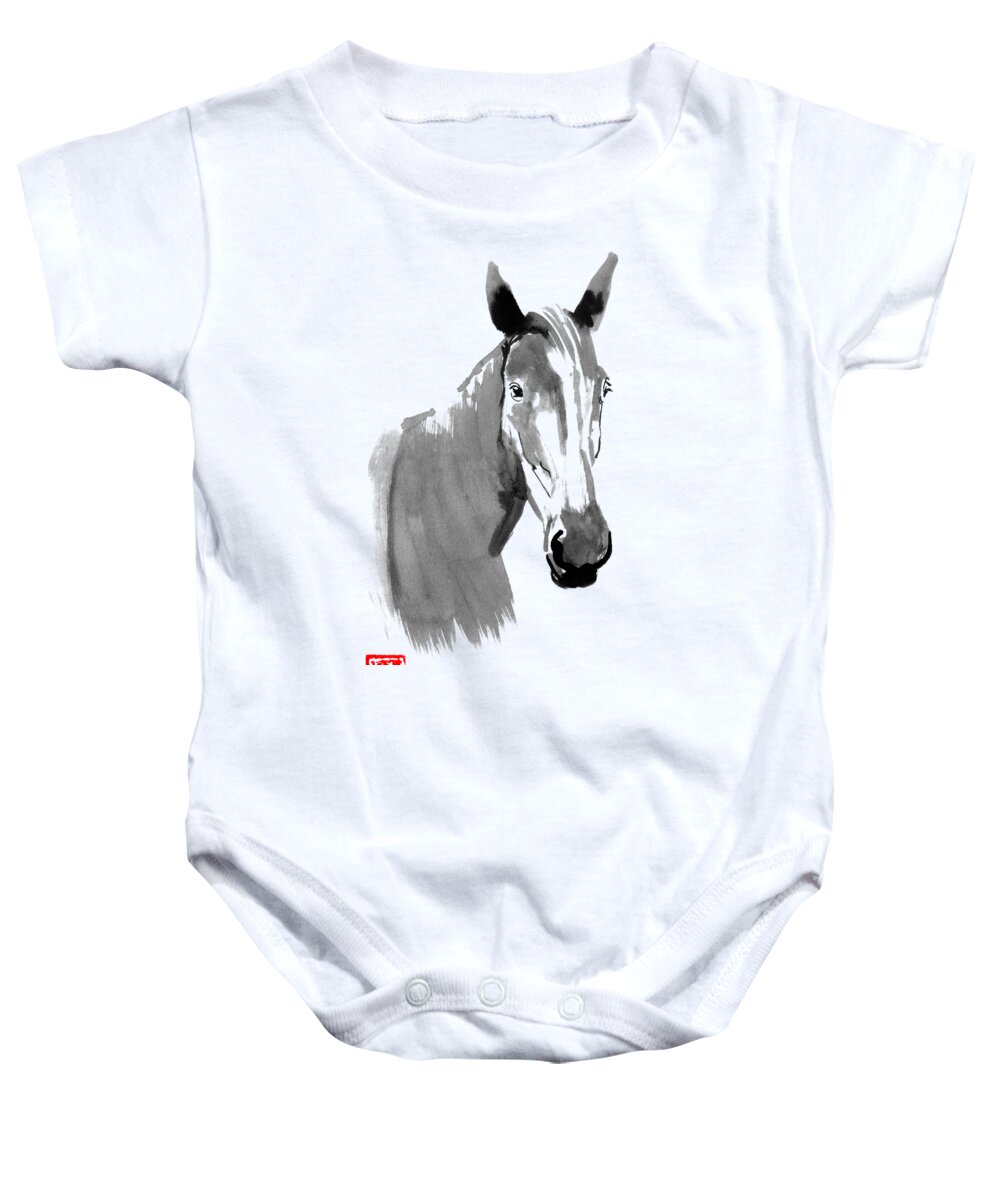 Horse Baby Onesie featuring the drawing Horse Head by Pechane Sumie