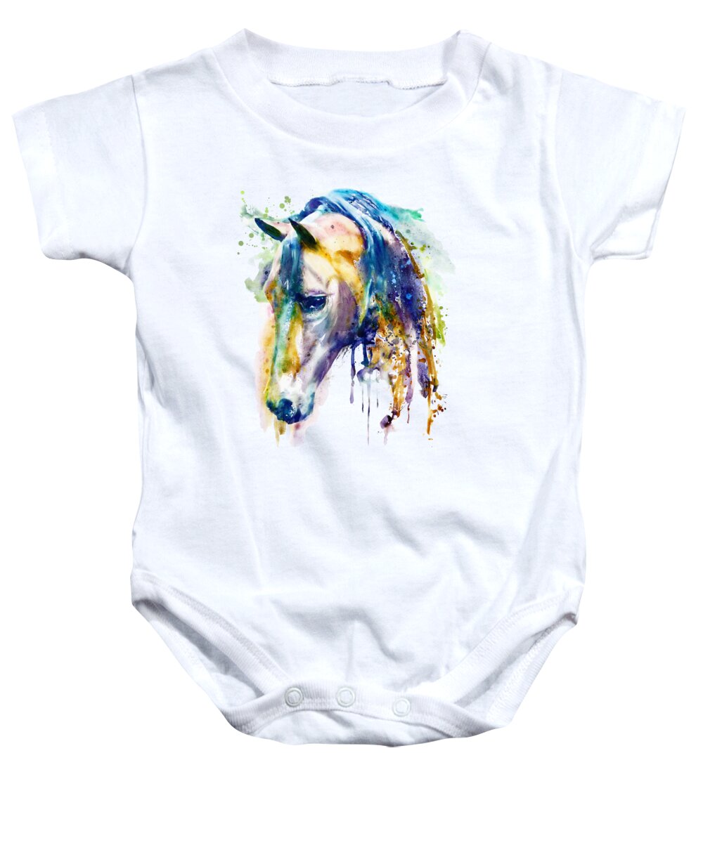 Horse Head Baby Onesie featuring the painting Horse Head watercolor by Marian Voicu