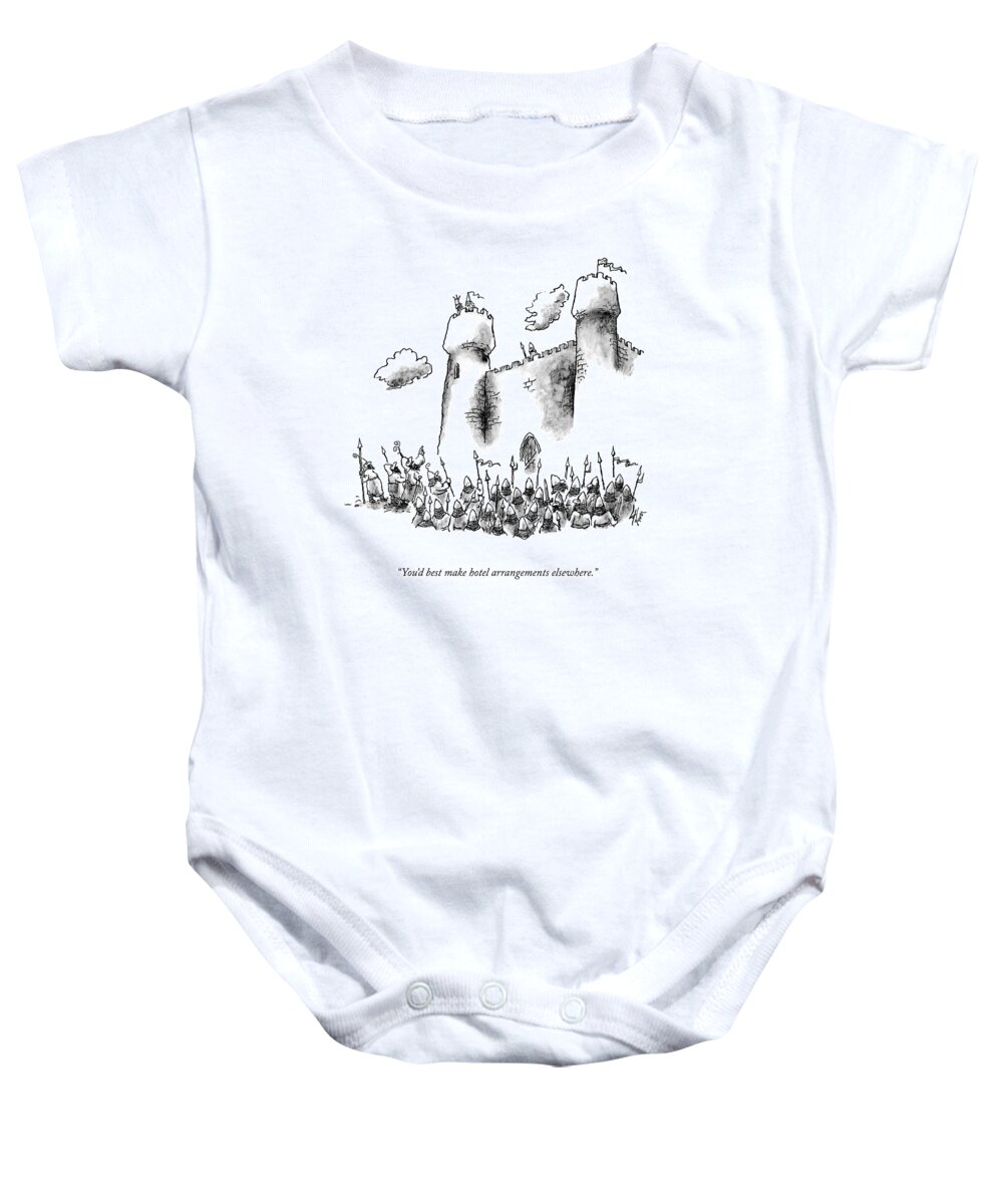 You'd Best Make Hotel Arrangements Elsewhere. Baby Onesie featuring the drawing Hotel Arrangements by Frank Cotham