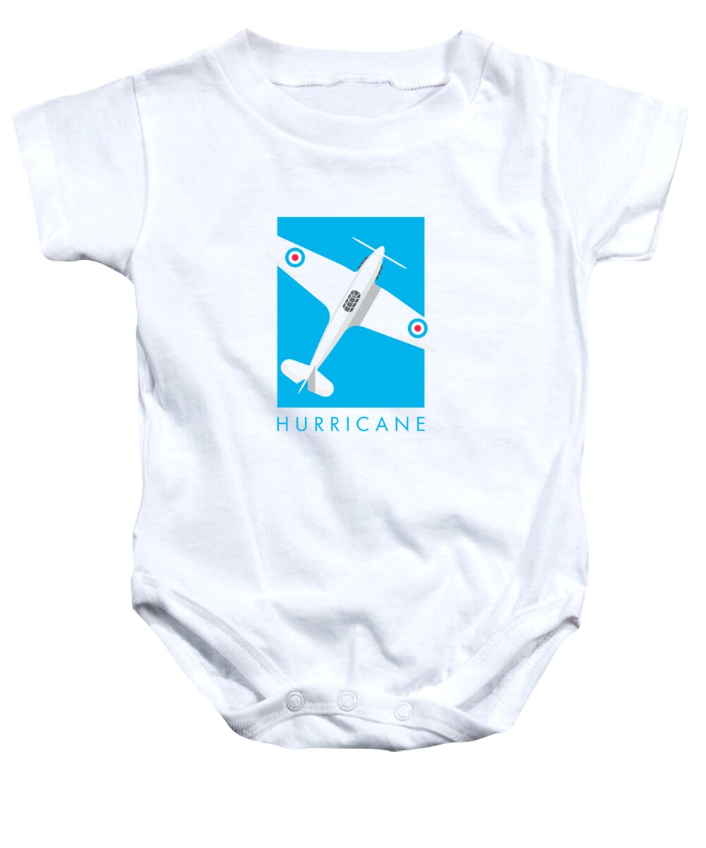 Aircraft Baby Onesie featuring the digital art Hurricane WWII Fighter Aircraft - Cyan by Organic Synthesis