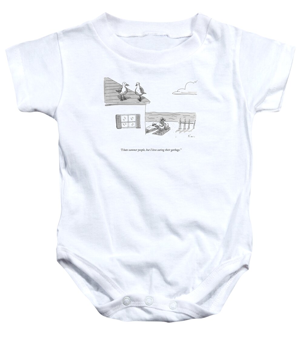i Hate Summer People Baby Onesie featuring the drawing I Hate Summer People by Zachary Kanin