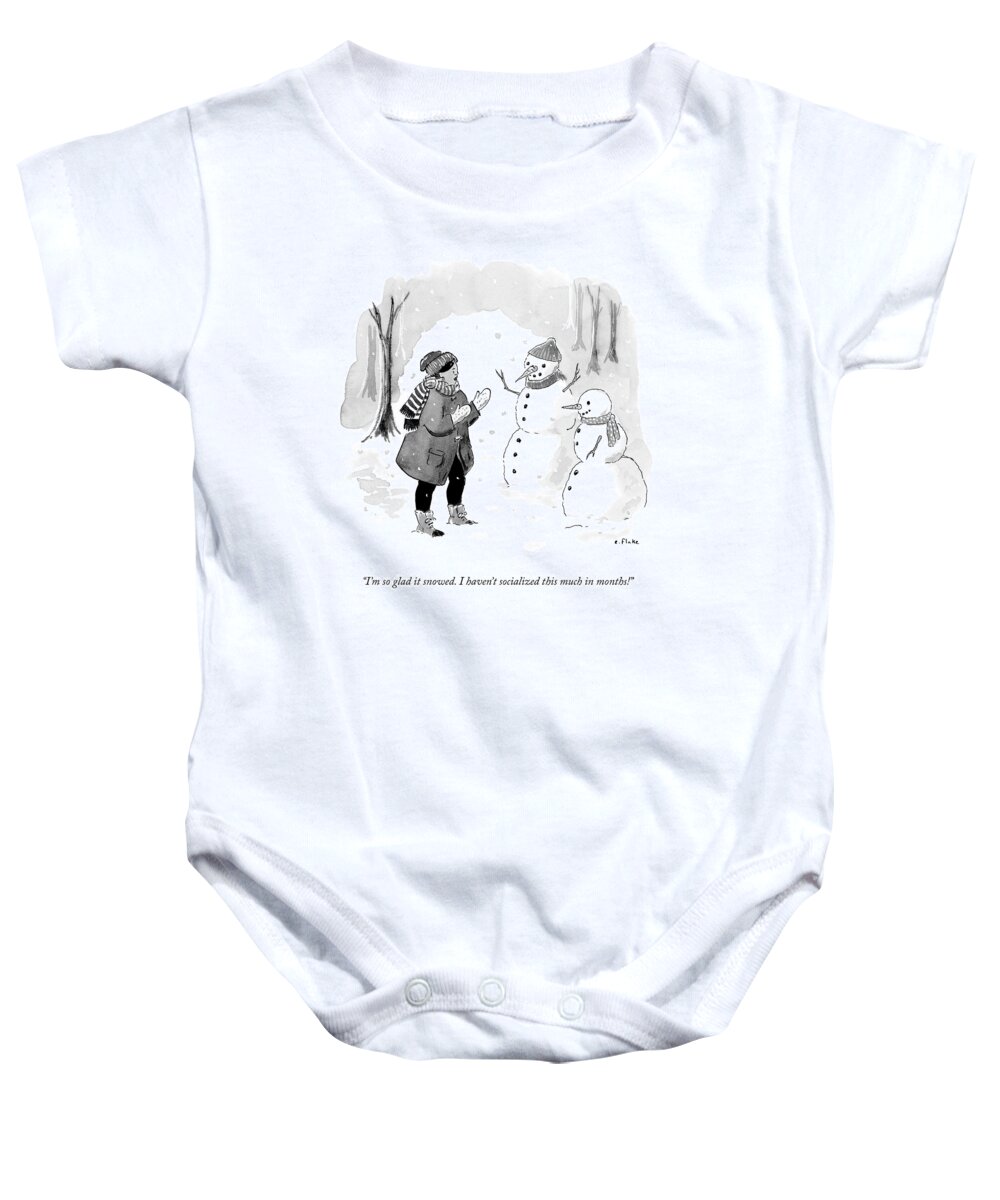 A25145 Baby Onesie featuring the drawing I'm So Glad It Snowed by Emily Flake
